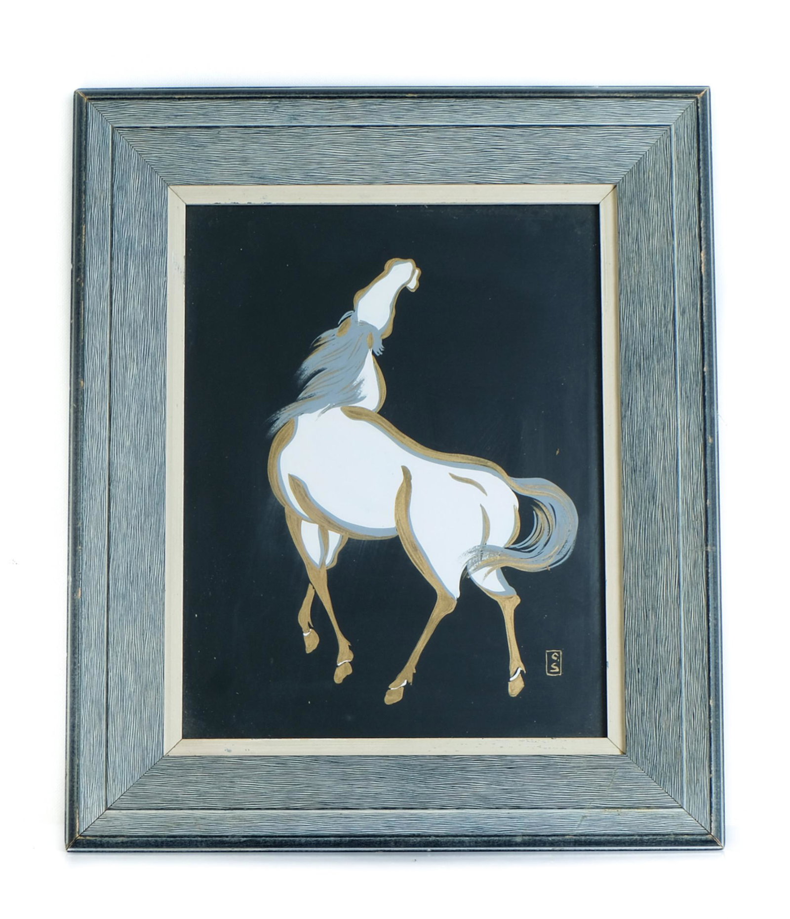 Contemporary Asian Horse Painting on Board, Signed (1 of 4)