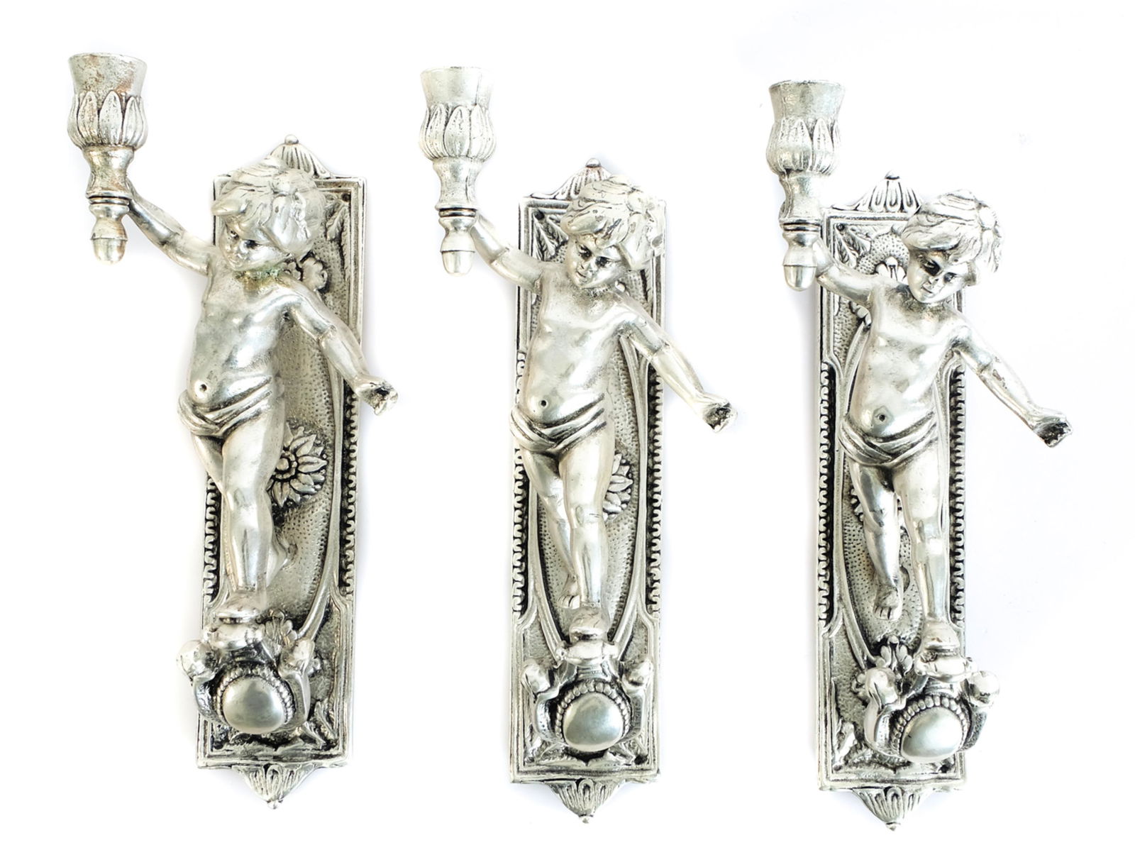 Group, 3 Italian Silver Metal Figural Wall Sconces (1 of 9)