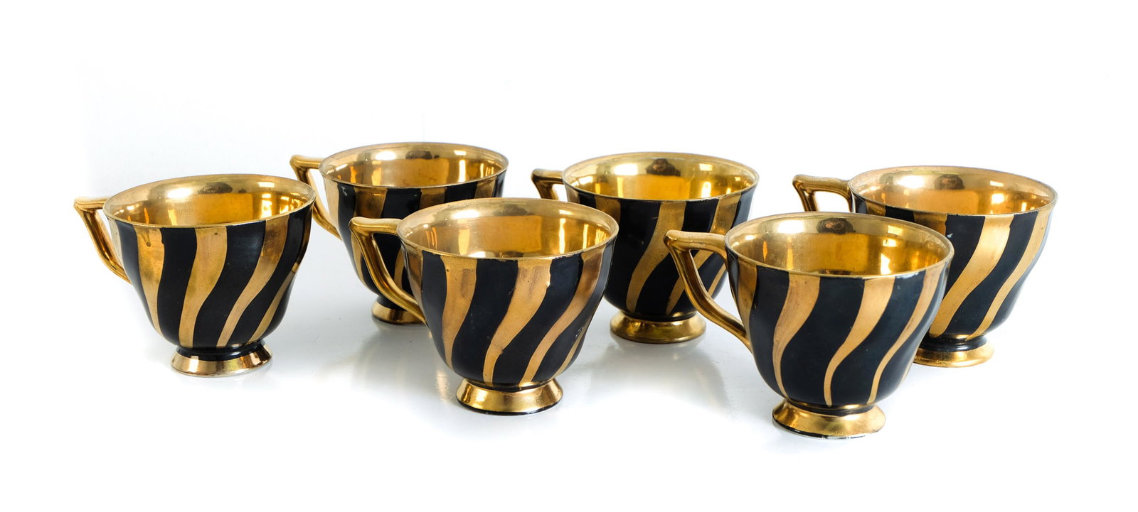 Set, Six Black & Gold Decorated Porcelain Cups (1 of 5)