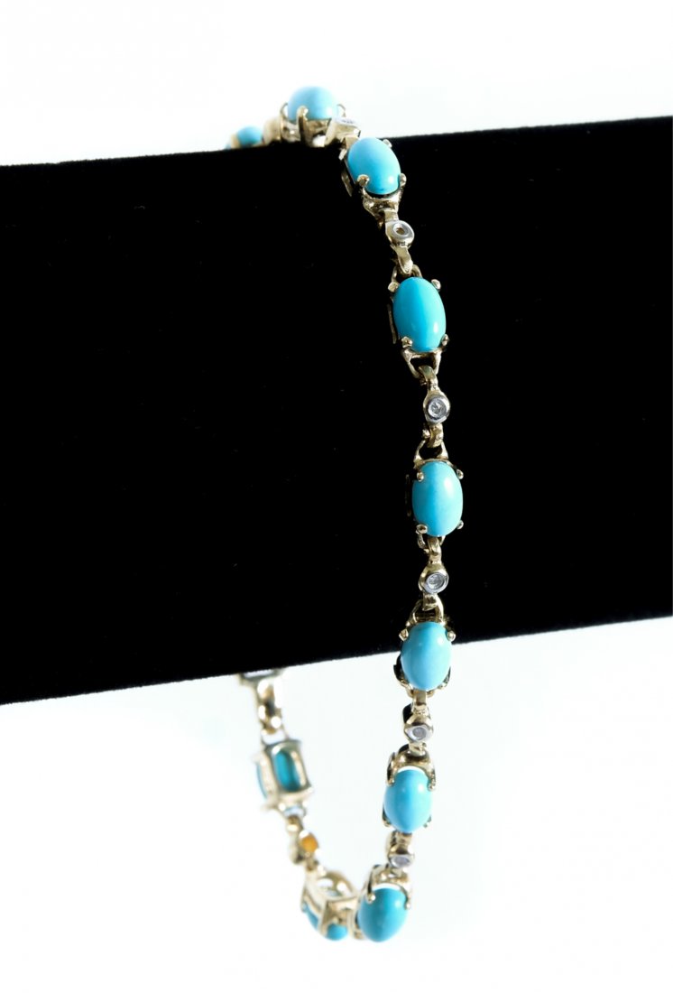 14K YG Turquoise & Diamond Bracelet (1 of 4)