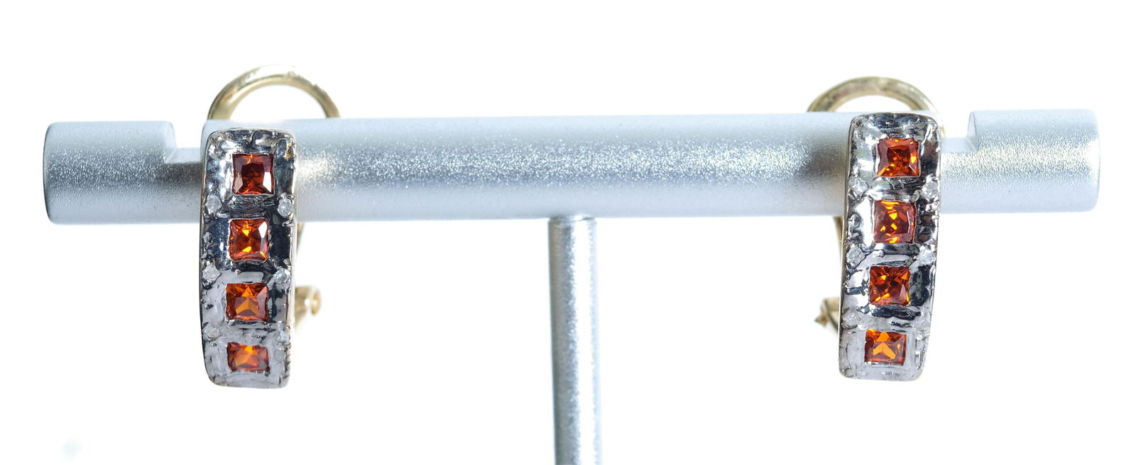 14K YG WG Earrings Diamonds w/Orange Gems (1 of 3)