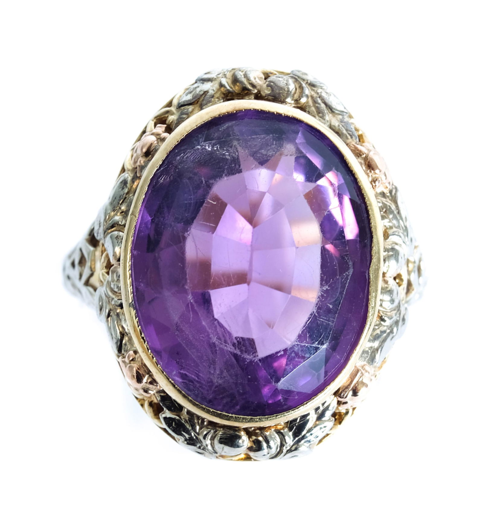 Vintage 14K YG WG RG Amethyst Ring Size 7 1/2 (1 of 3)