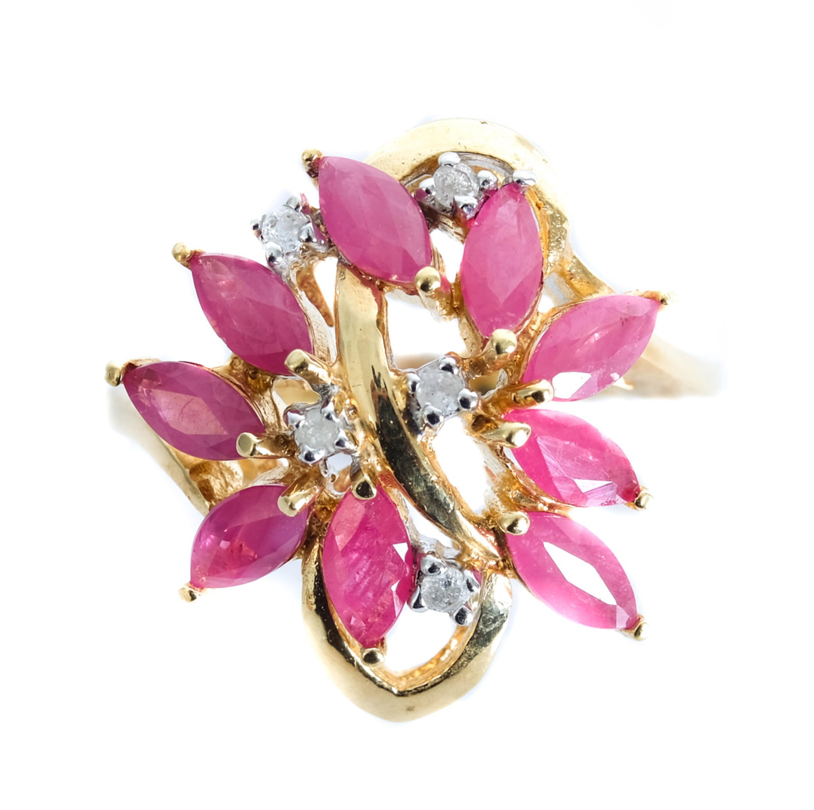 14K Yellow Gold, Ruby & Diamond Ring, Size 6 1/2 (1 of 4)