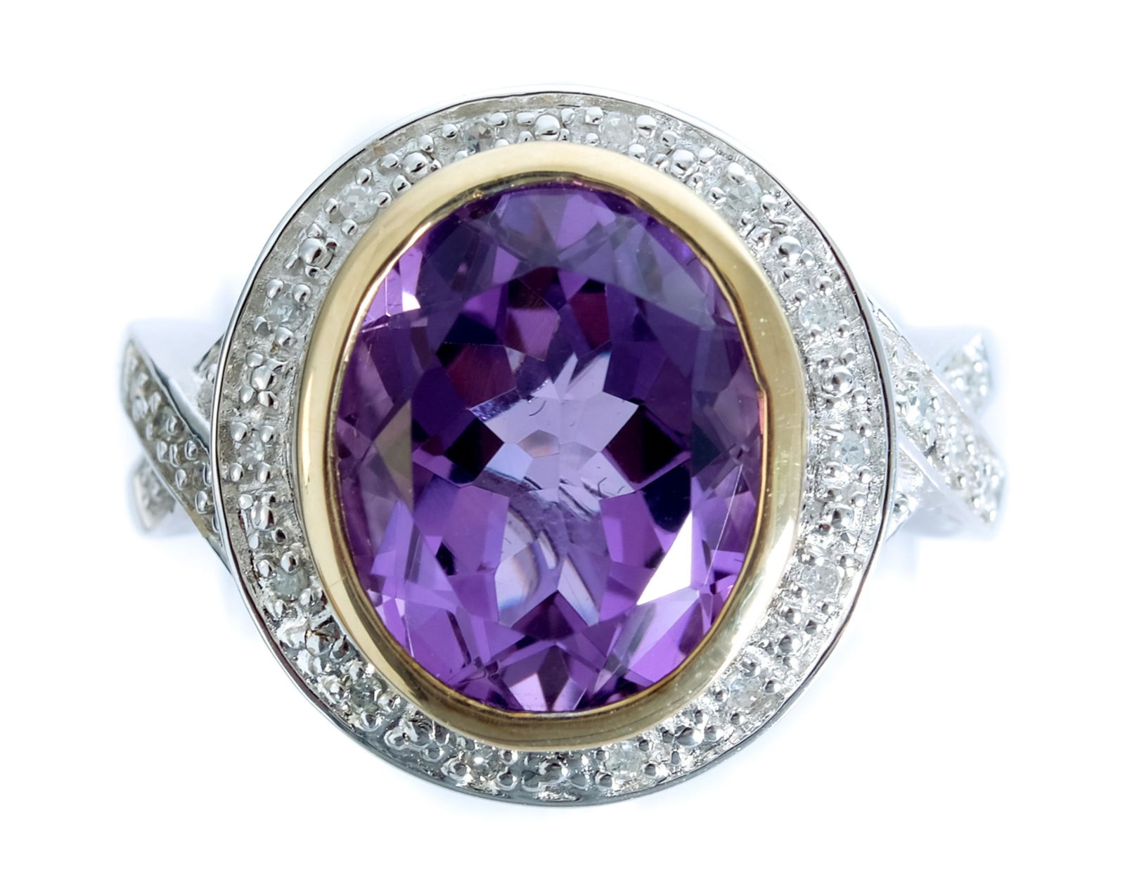 Sterling & 14K YG Amethyst Ring, Size 7 1/2 (1 of 5)