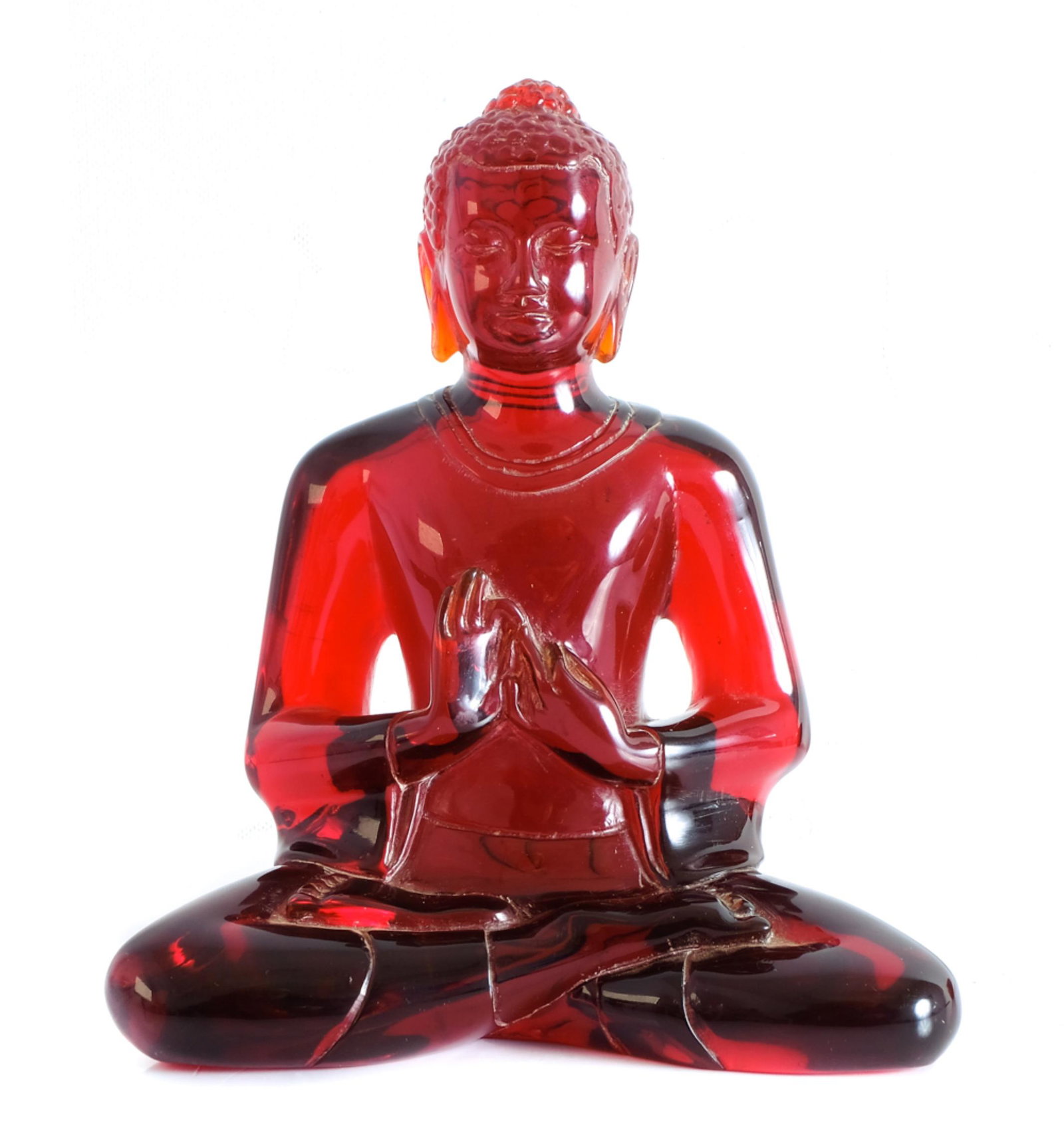 Large Vintage Bakelite Sculpture of Buddha: Large and vintage Chinese figural sculpture in bakelite depicting Buddha seated in lotus position with hands in Dharmachakra Mudra. Approx. height 7.5", width 6.5". Provenance: From the Collection of 
