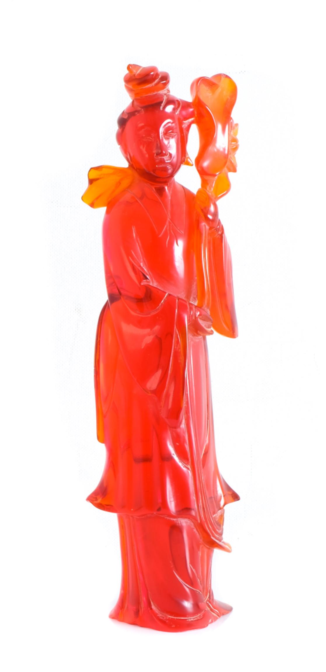 Large Vintage Bakelite Sculpture Guan Yin: Large and vintage figural sculpture in bakelite depicting standing Guan Yin. Approx. height 11.25". Provenance: From the Collection of a prominent dignitary from Atlanta, Georgia.