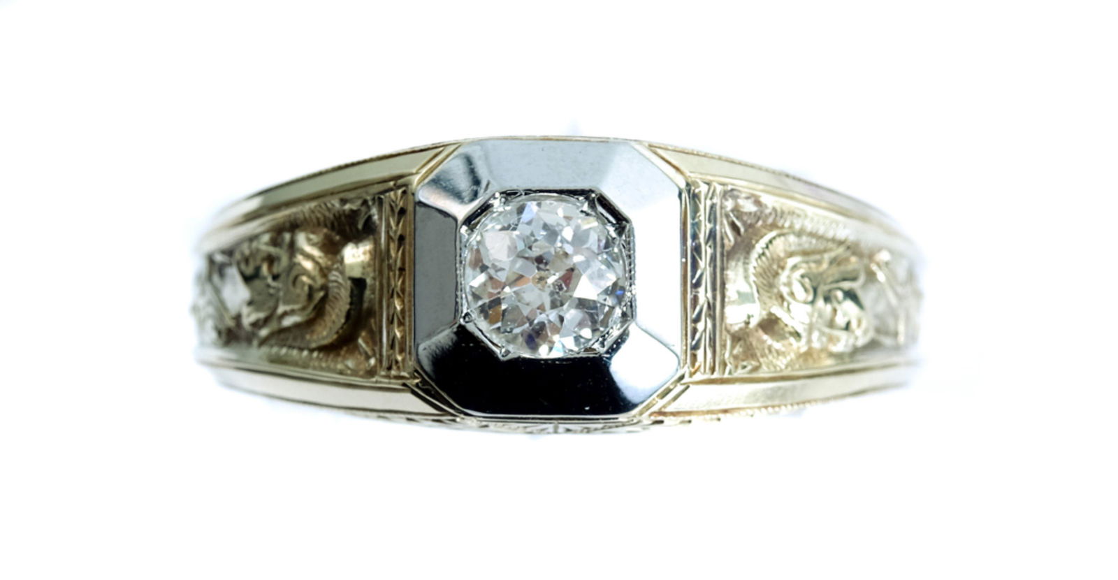 14k Yellow & White Gold Diamond Men's Ring (1 of 4)
