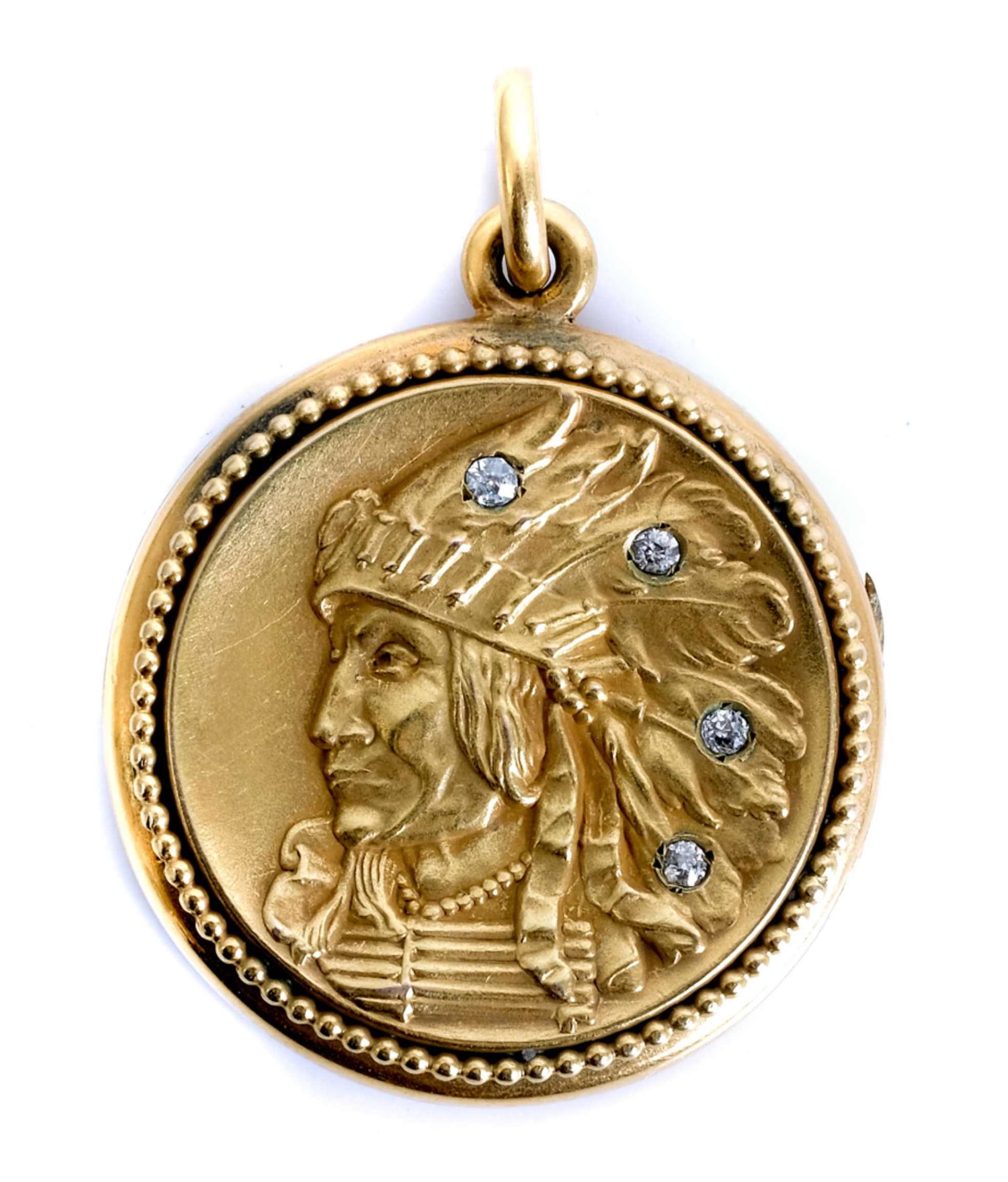 22k YG & Diamond Indian Head Locket (1 of 7)