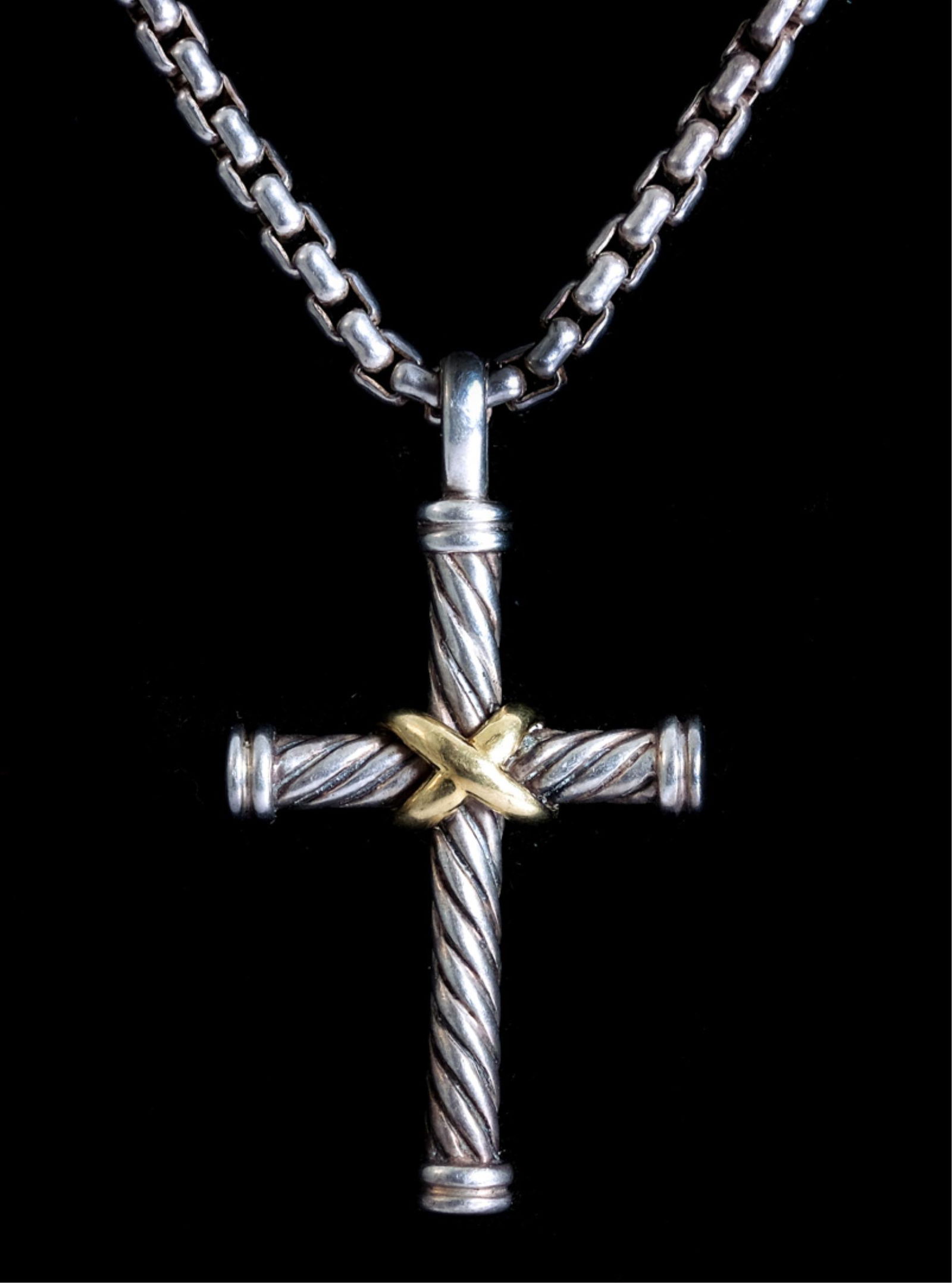 David Yurman 18K 925 Cable Cross Necklace (1 of 4)