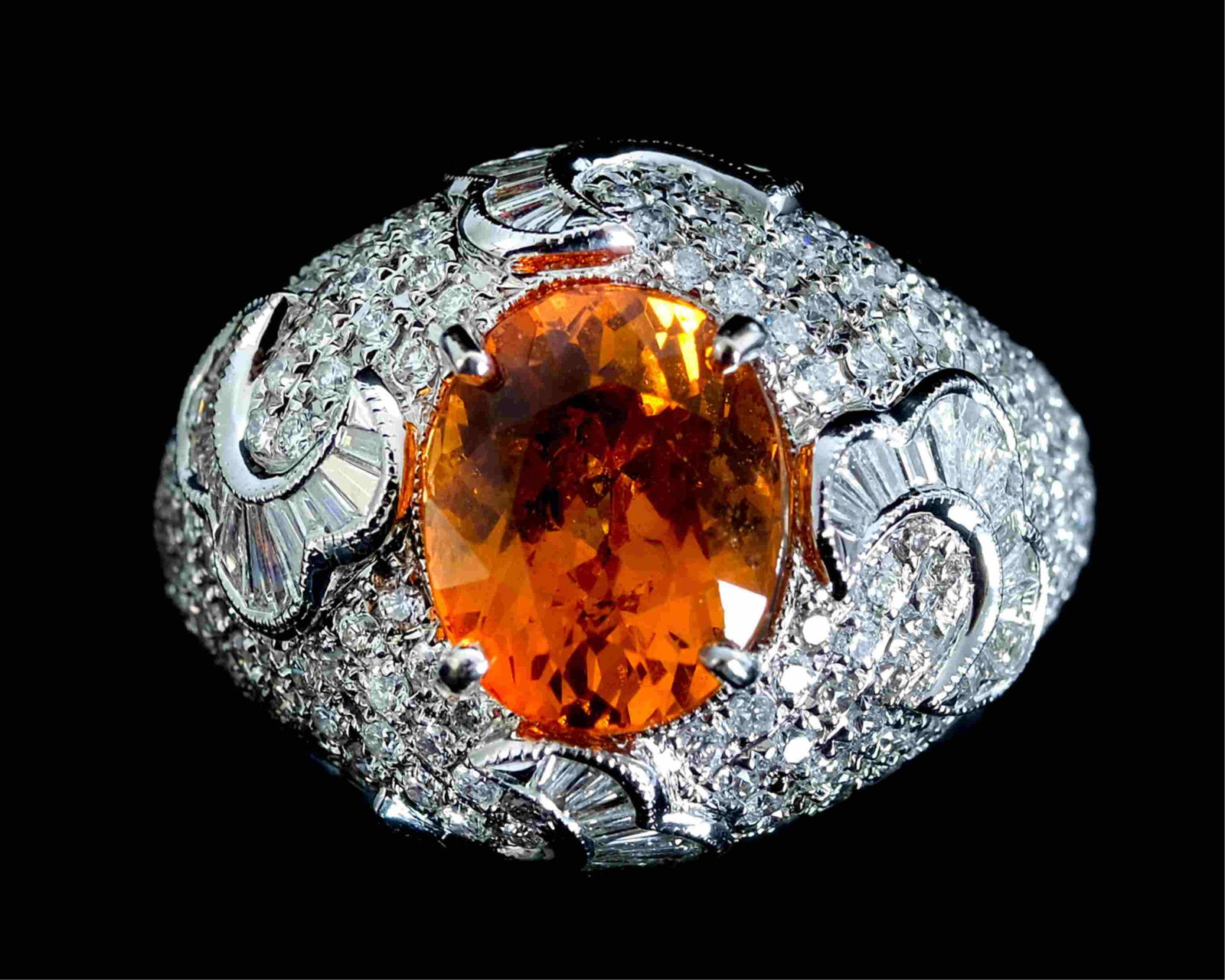 18K WG Orange Spessartite Garnet & Diamond Ring (1 of 6)