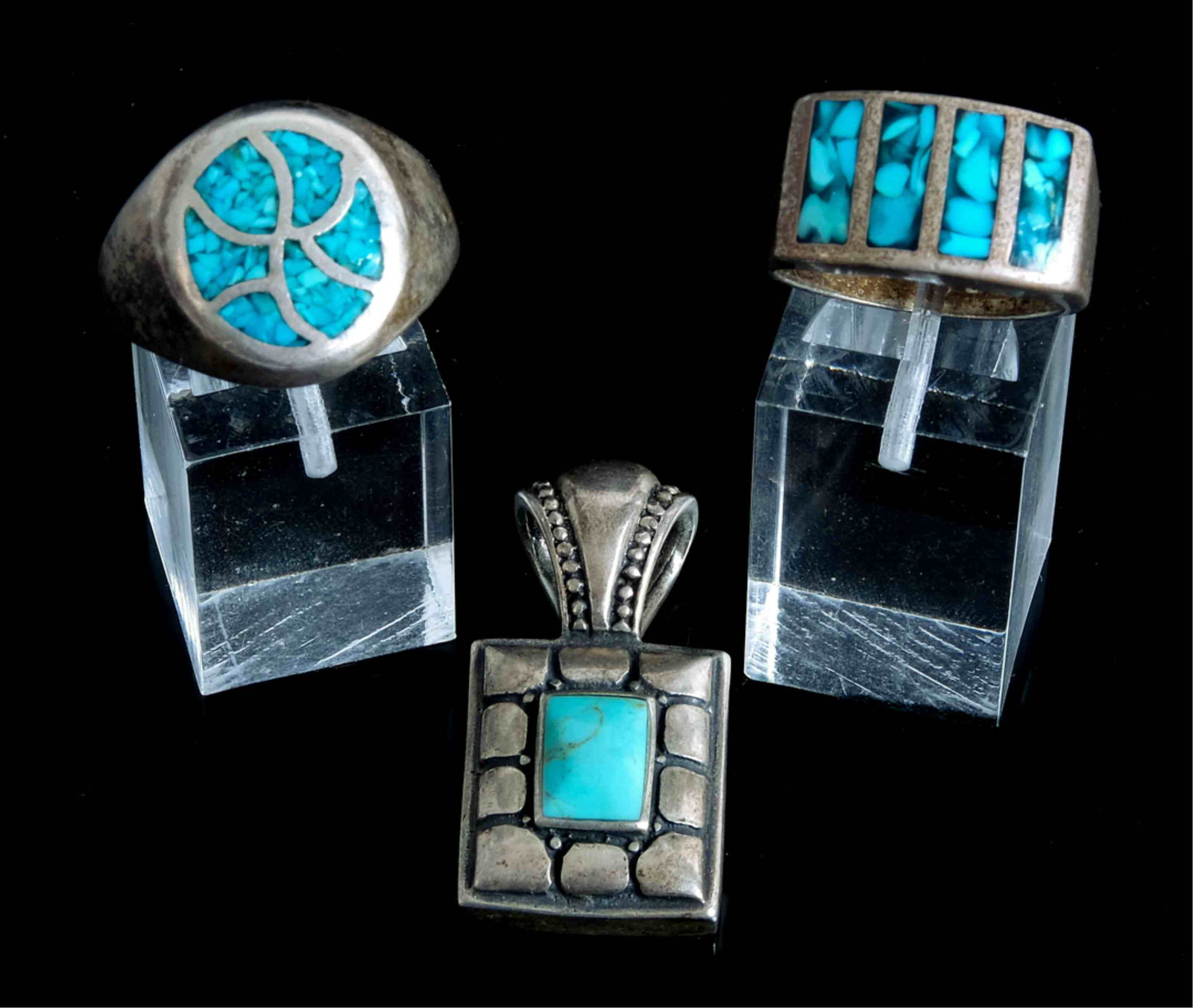Group, Two Sterling & Turquoise Rings w/Pendant (1 of 10)