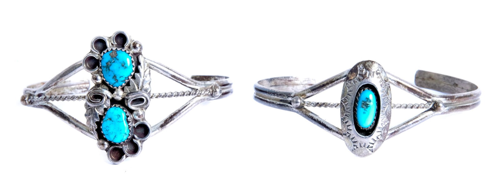 Two Vintage Sterling Silver & Turquoise Bracelets (1 of 10)