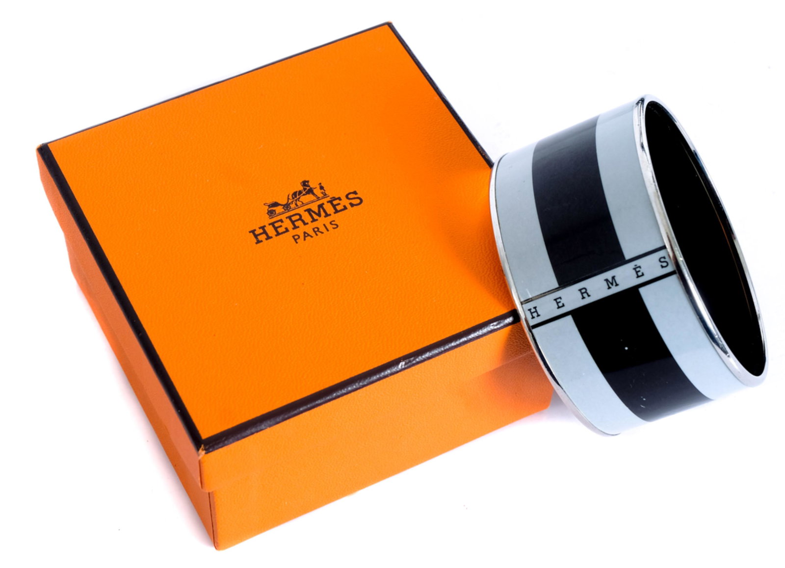 Hermes Extra Wide Black & Silver Enamel Bangle (1 of 5)