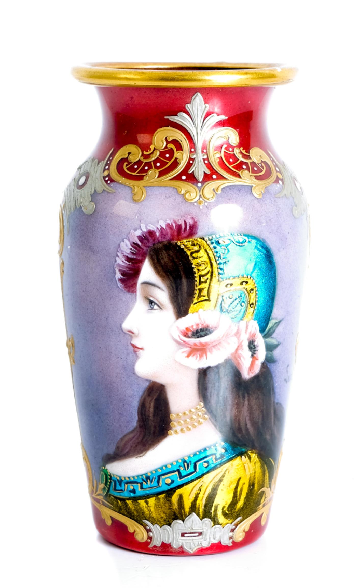 Austria Vienna Porcelain Signed Lescot Miniature: Antoinette-Cécile-Hortense Haudebourt-Lescot (French, (1784-1845), late 19th/early 20th century porcelain portrait miniature painted with a portrait of a beauty, signed Lescot. Approx. height 4". Not