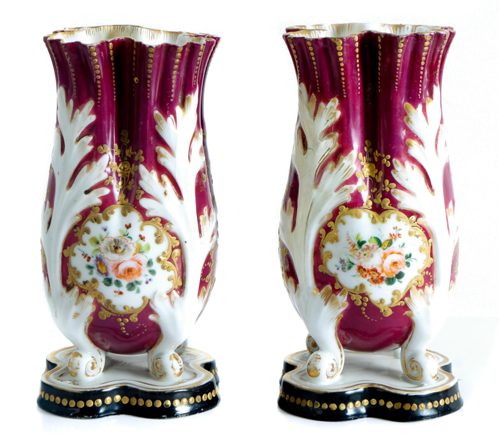 Pair, French Porcelain Lettuce Form Vases (1 of 6)