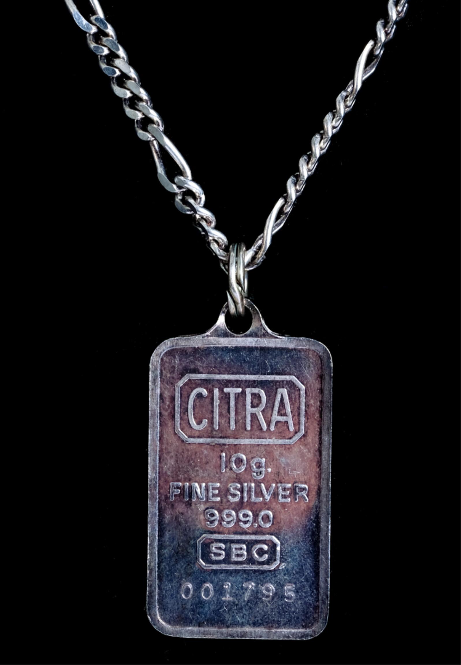 CITRA 10G Fine Silver 999.0 Ingot on Necklace (1 of 5)