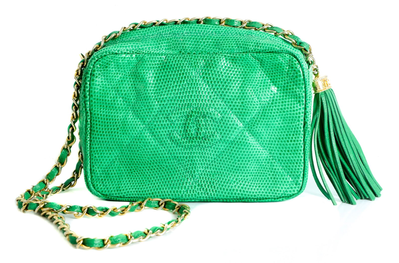 RARE Chanel Green CC Lizard Leather Camera Bag (1 of 8)