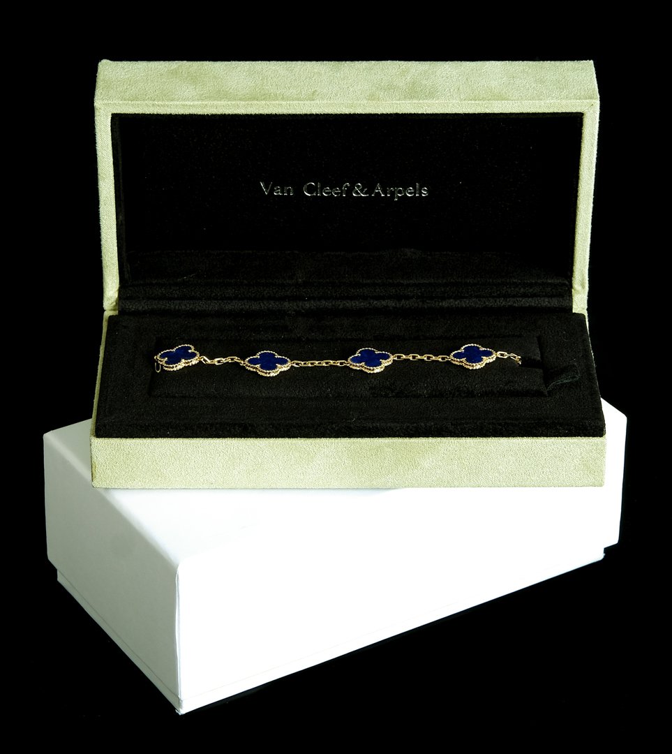 Attr. VCA  18k YG Alhambra 5 Motif Lapis Bracelet (1 of 7)