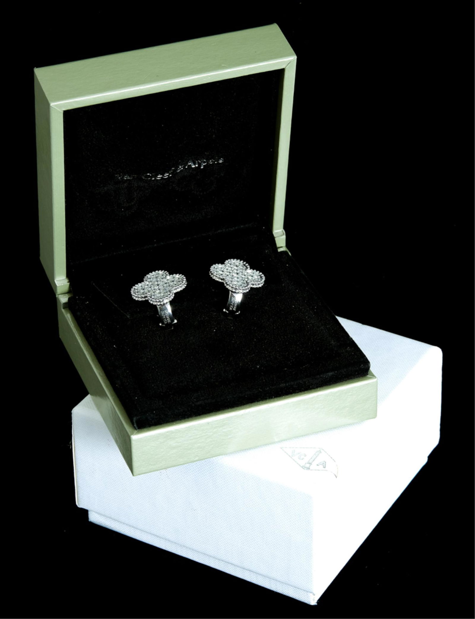 Attr. VCA 18k WG Magic Alhambra Diamond Earrings (1 of 6)