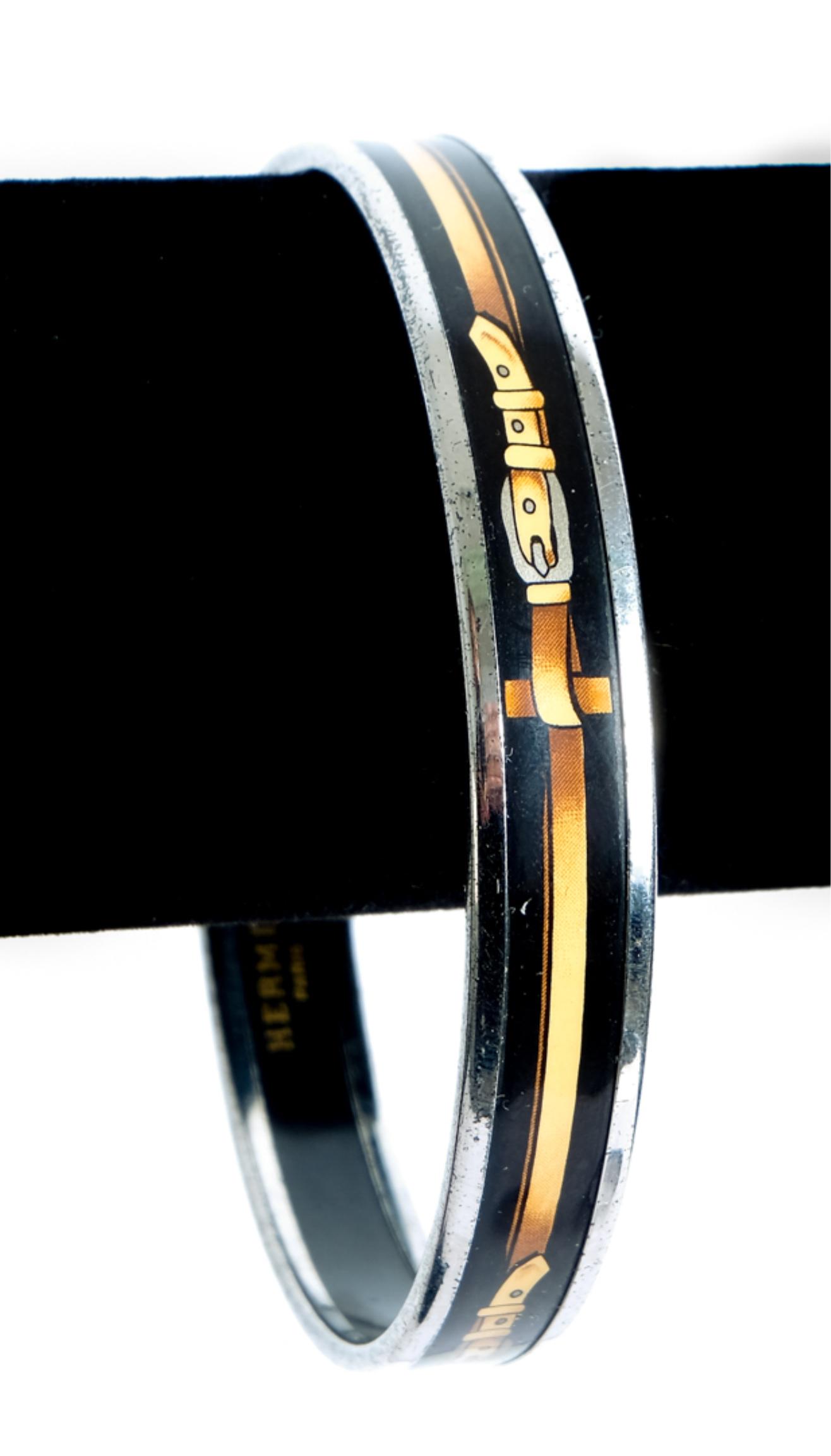 Hermes Narrow Black Enamel Belt Bangle (1 of 4)