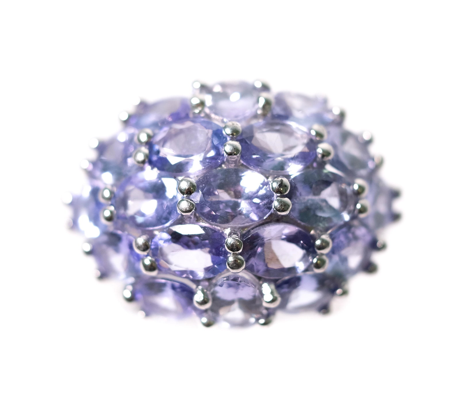 Sterling Silver & Tanzanite Cluster Ring, Size 8: Sterling Silver & Tanzanite cluster ring, Size 8. Stamped CHINA 925. Approx. overall weight 11.2 grams.