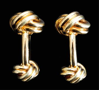 Tiffany & Co 18k Yellow Gold Triple Knot Cufflinks: Tiffany & Co 18k yellow gold Triple Knot cufflinks. Stamped Tiffany & Co 750. Approx. length 1.12", weight 25.5 grams.