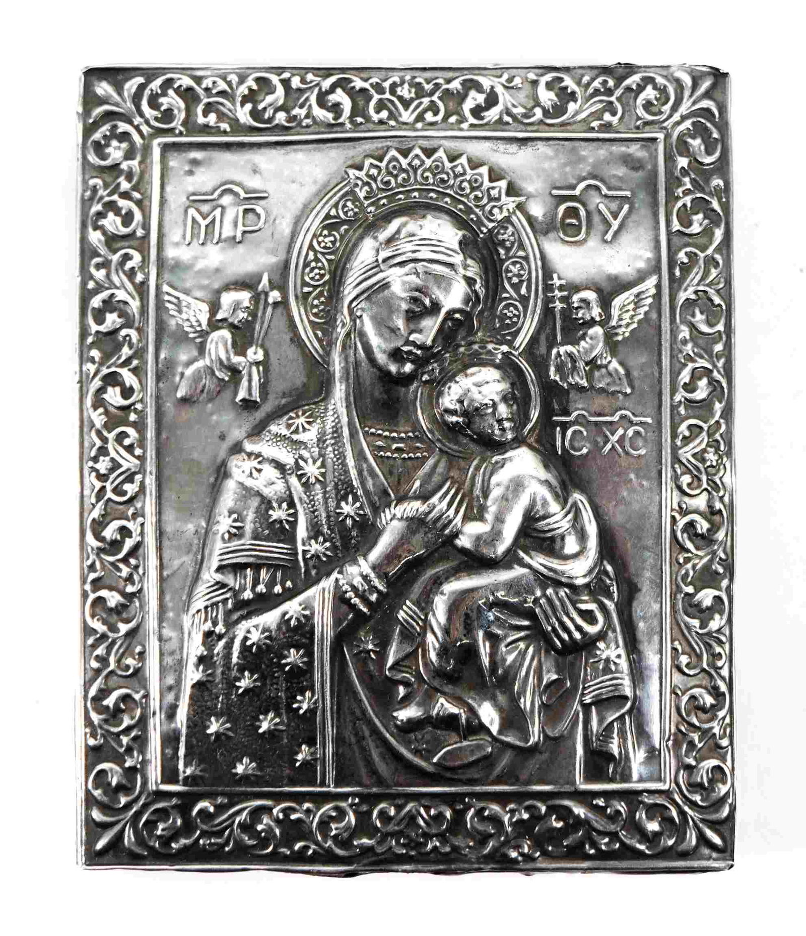 Greek Silver-Clad Icon of the Virgin Mary (1 of 6)