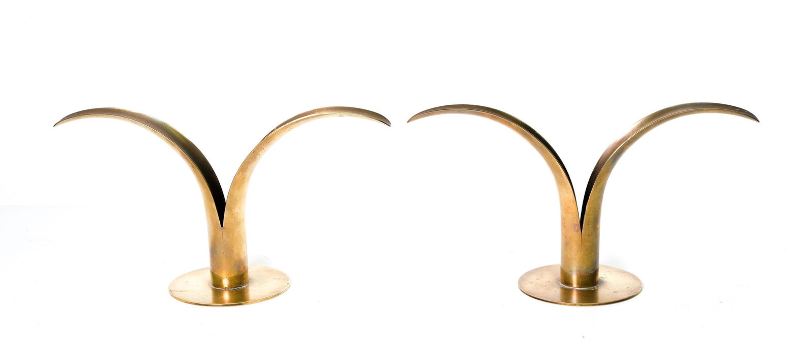 Pair, MCM Brass Lily Candleholders, Swedish (1 of 6)
