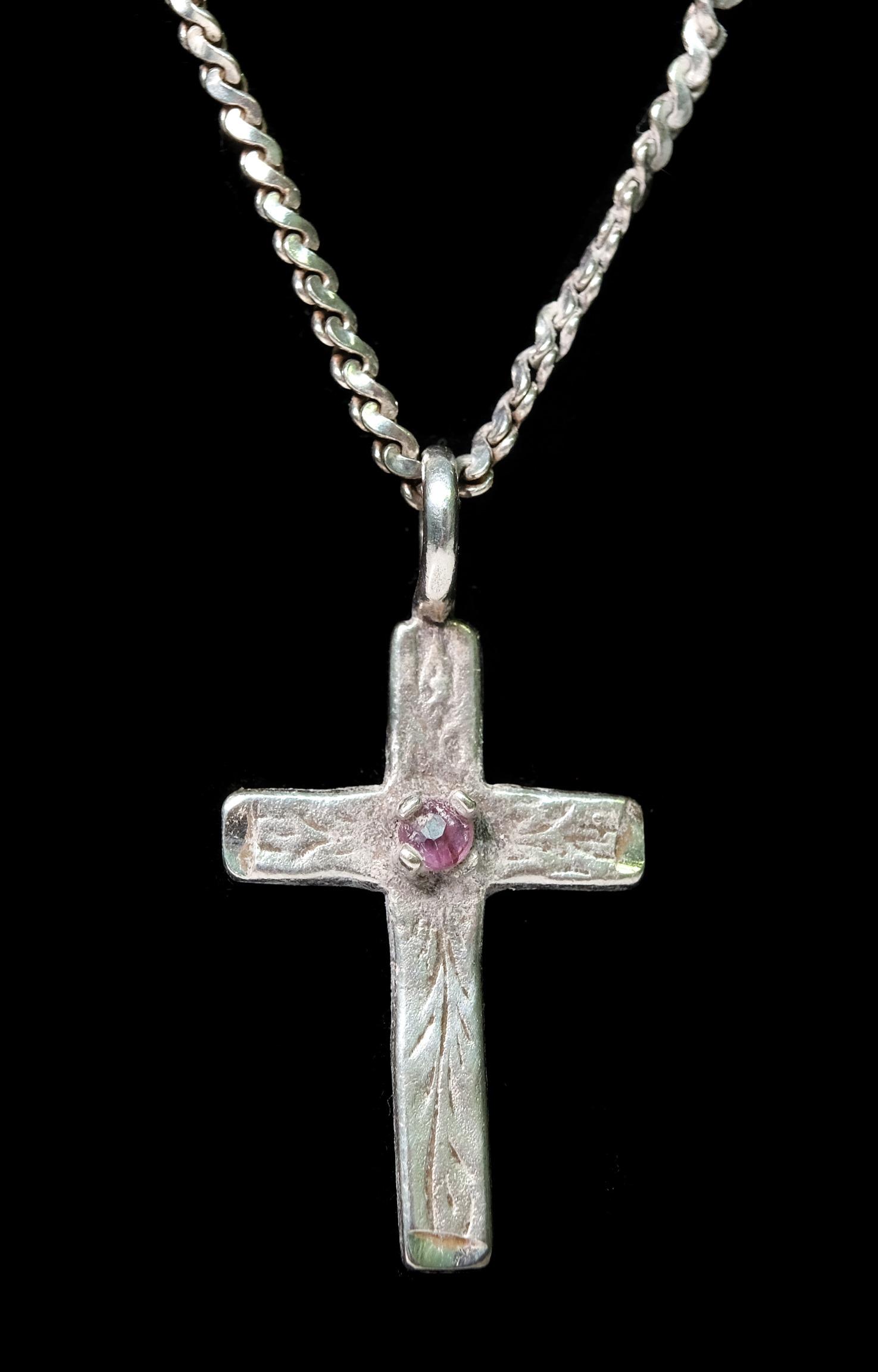 Sterling Silver & Amethyst Cross Pendant Necklace (1 of 5)