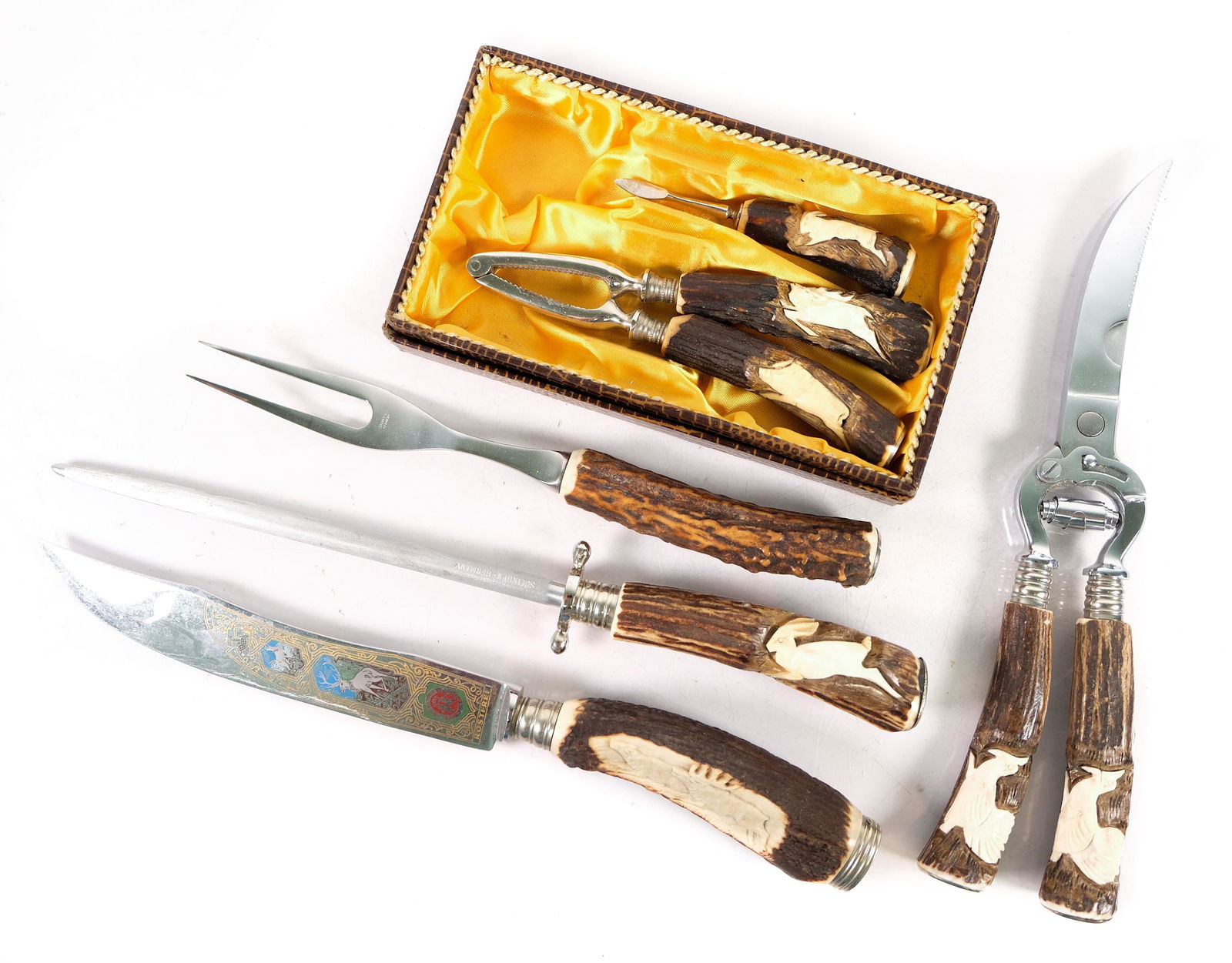 Group, 6 Pieces Solingen Germany Antler Flatware (1 of 20)