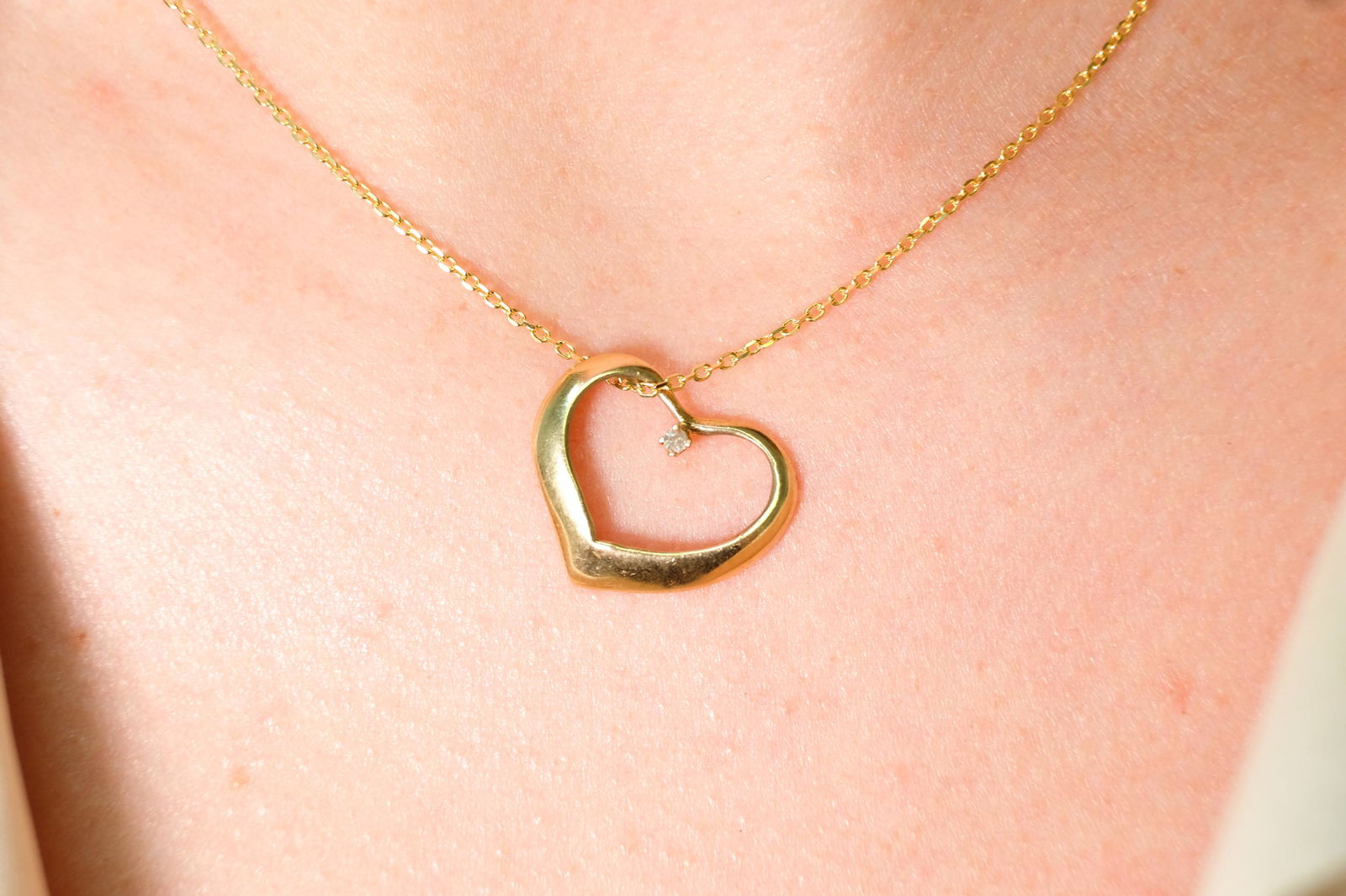 14k YG Heart Shaped Diamond Pendant Necklace (1 of 6)