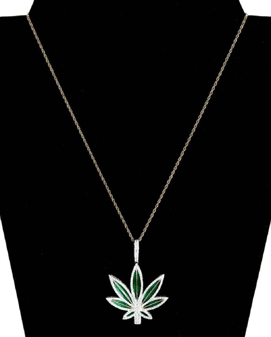 10k YG Diamond & Enamel Cannabis Pendant Necklace (1 of 8)