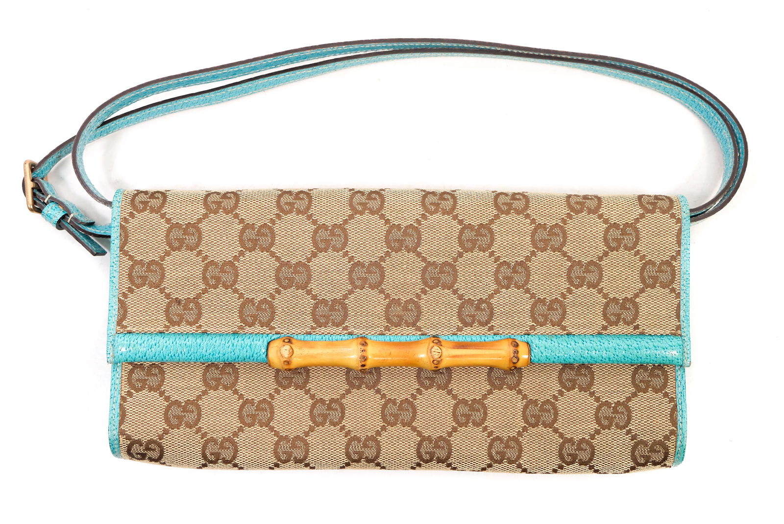 Gucci Monogram Bamboo Bar Clutch Turquoise (1 of 11)