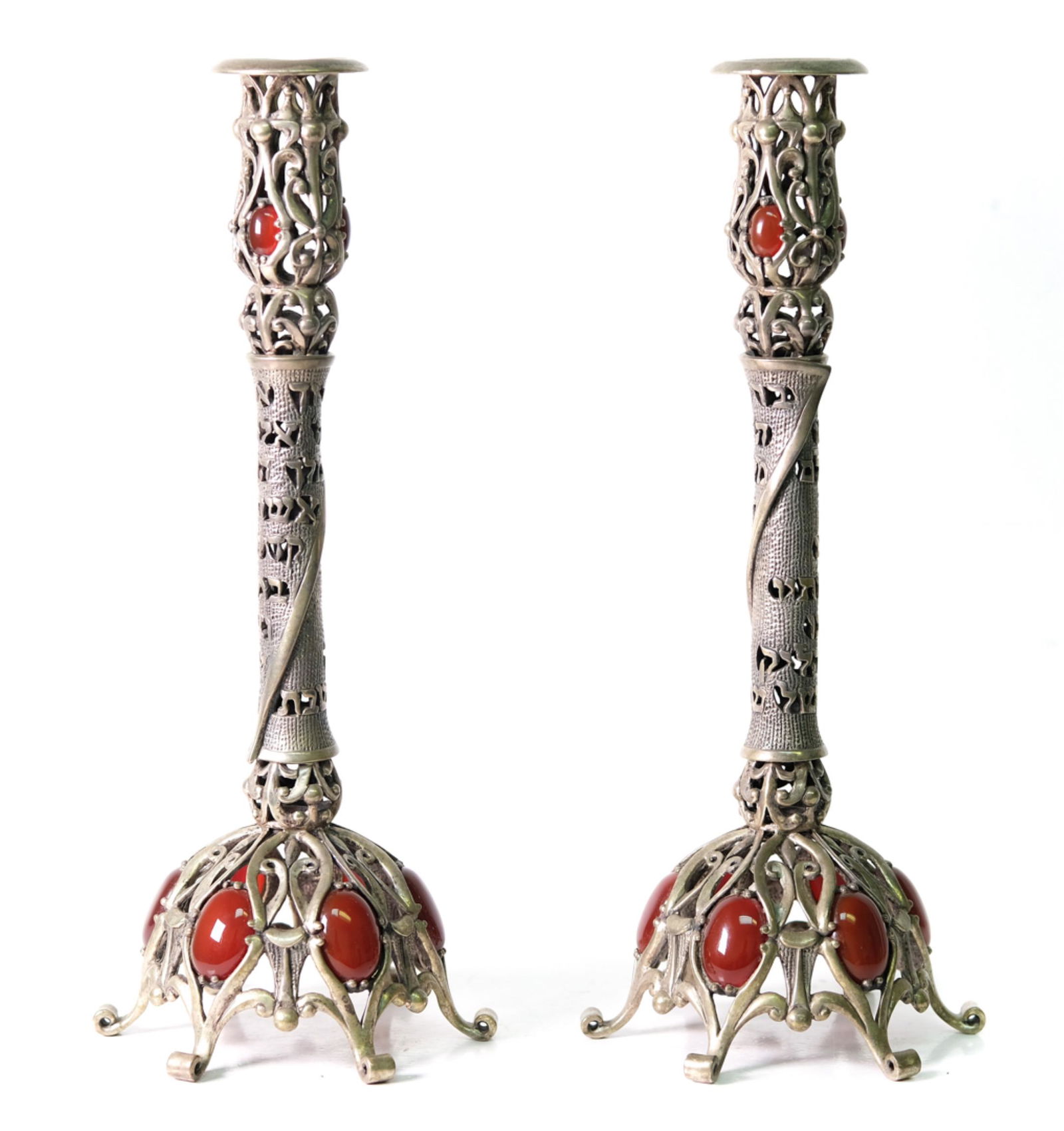 Pair, Judaica Sterling Silver Shabbat Candlesticks (1 of 10)