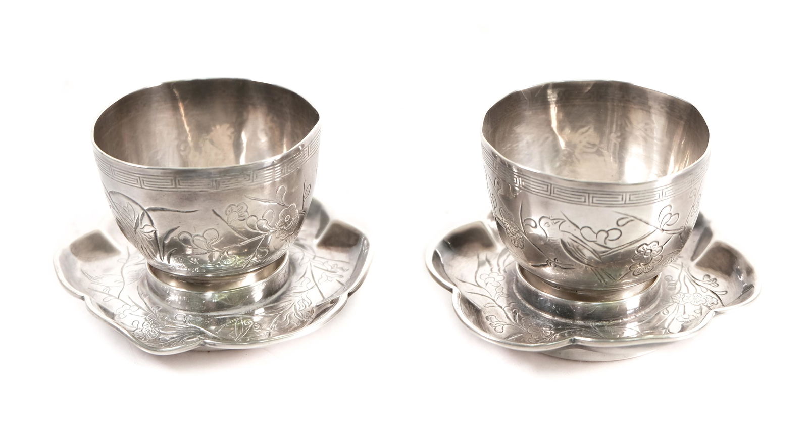 Pair, Japanese Sterling Silver Sake Cups/Saucers (1 of 10)