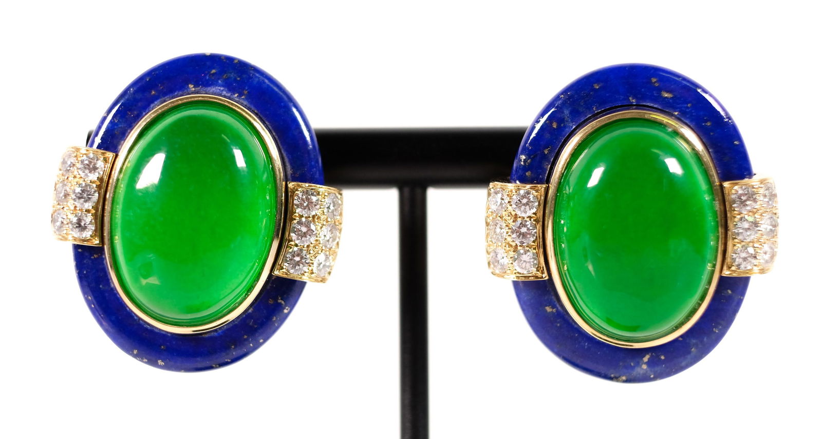 David Webb 18K YG Emerald Jade Diamond Earrings (1 of 7)