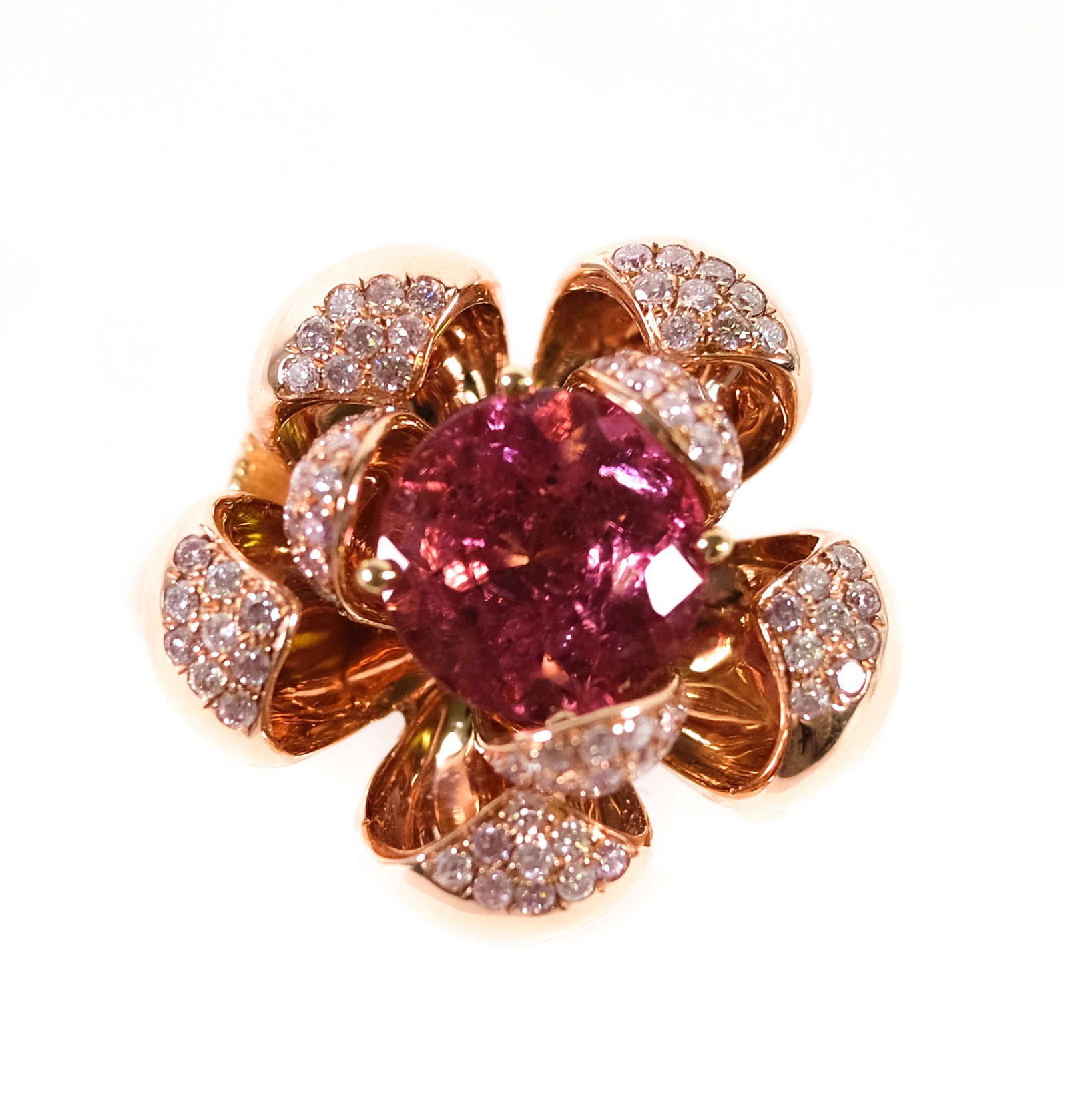14K RG 2.35ct Tourmaline & Diamond Flower Ring (1 of 6)