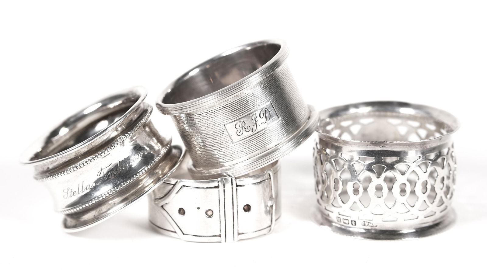 Group, Four British Sterling Silver Napkin Rings (1 of 17)