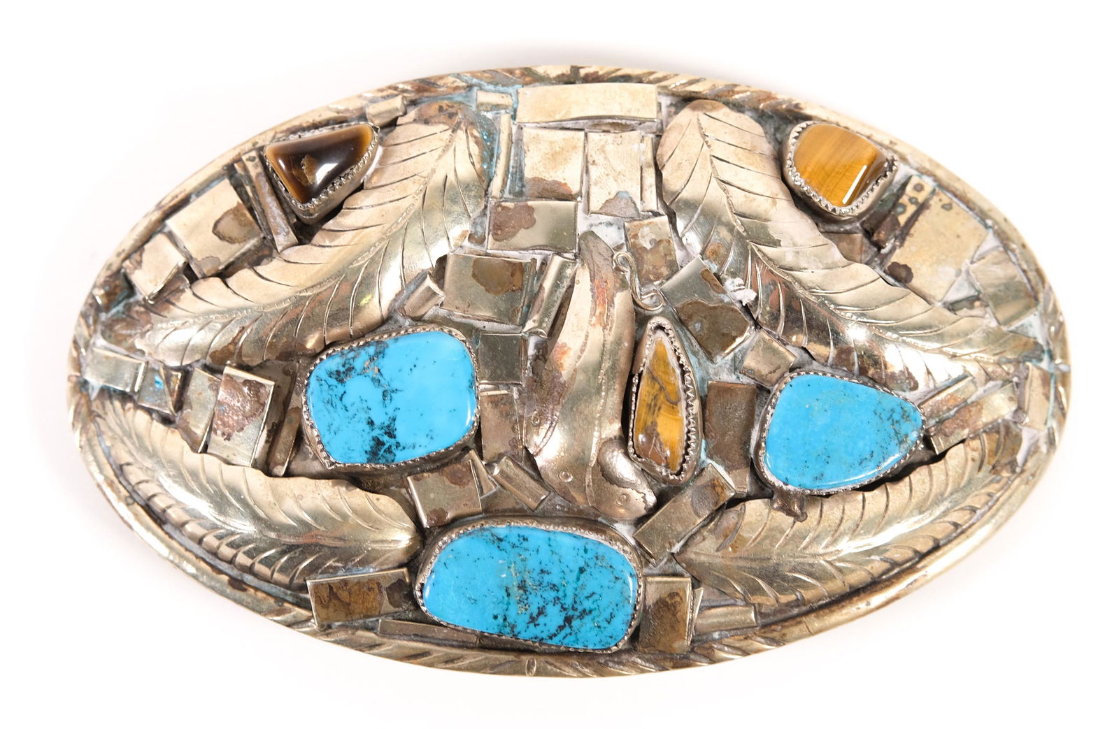 Vintage Large Sterling over Copper Belt Buckle (1 of 8)