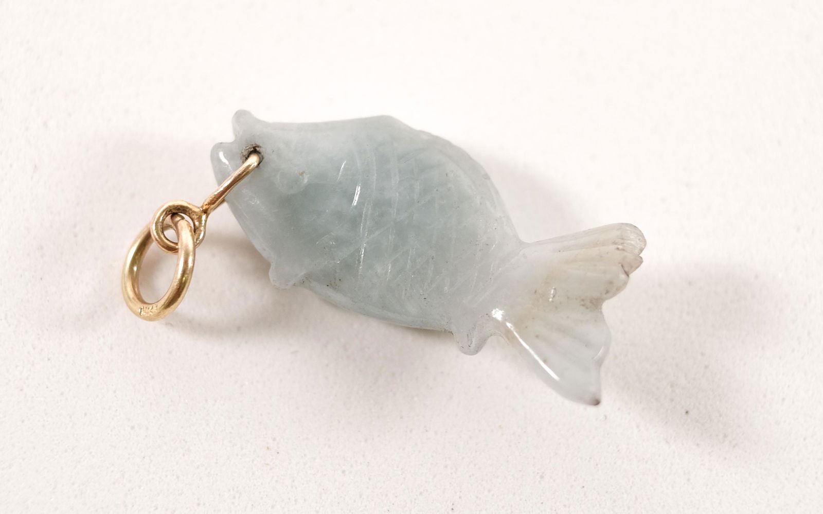 14K YG Carved Jadeite Fish Pendant (1 of 5)