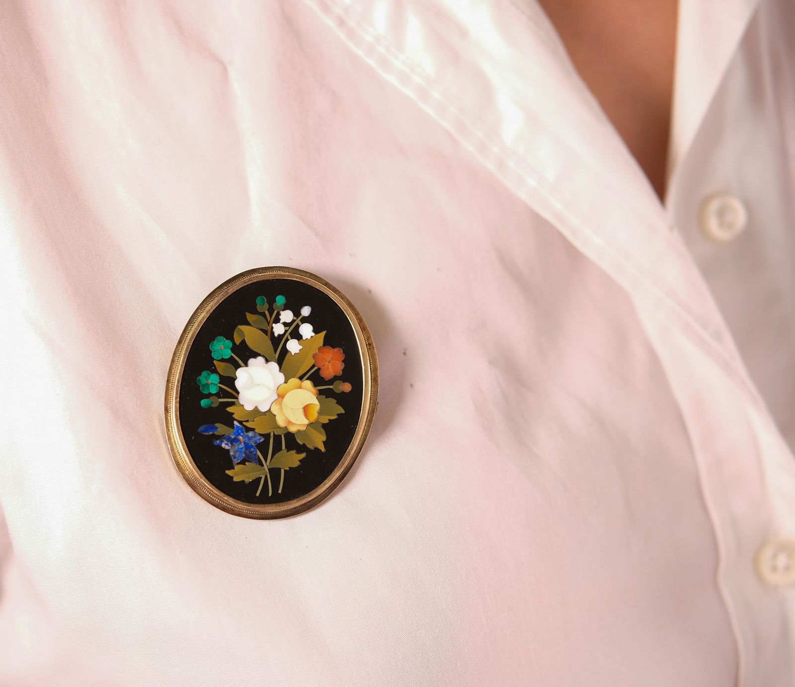 12K Italian Micro Mosaic Floral Brooch/Pendant (1 of 8)