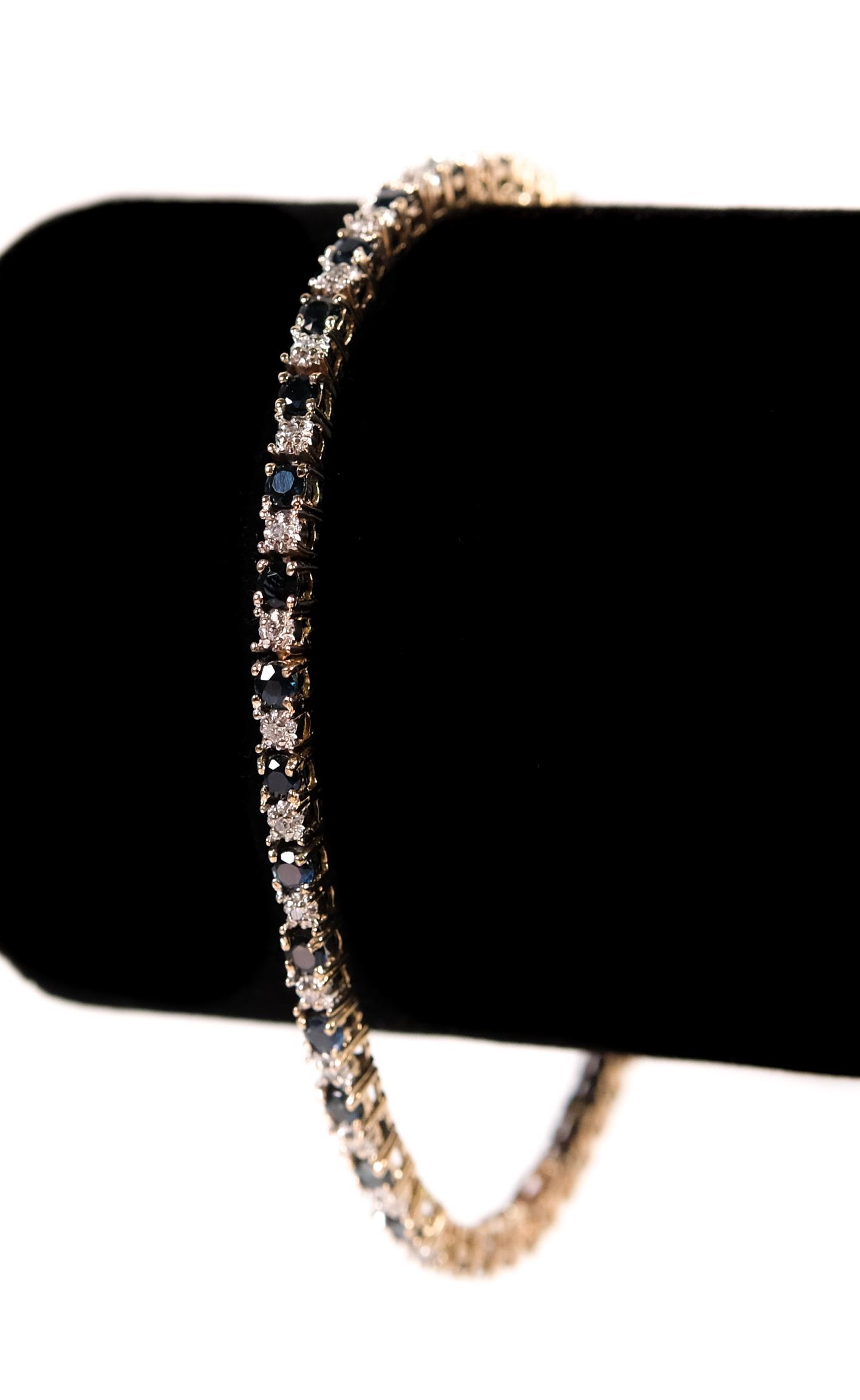 14k Yellow Gold Sapphire & Diamond Tennis Bracelet (1 of 6)