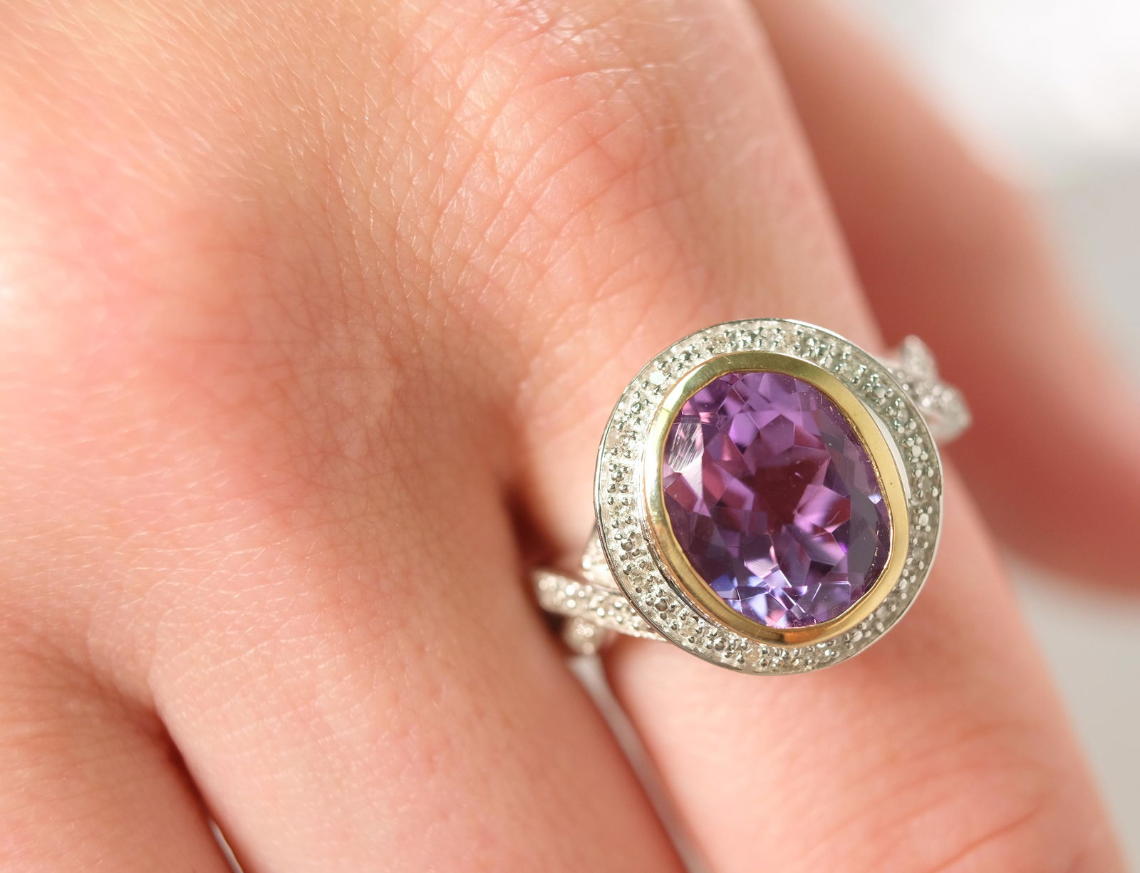 14K Yellow Gold 925 Amethyst Ring, Size 7 (1 of 6)