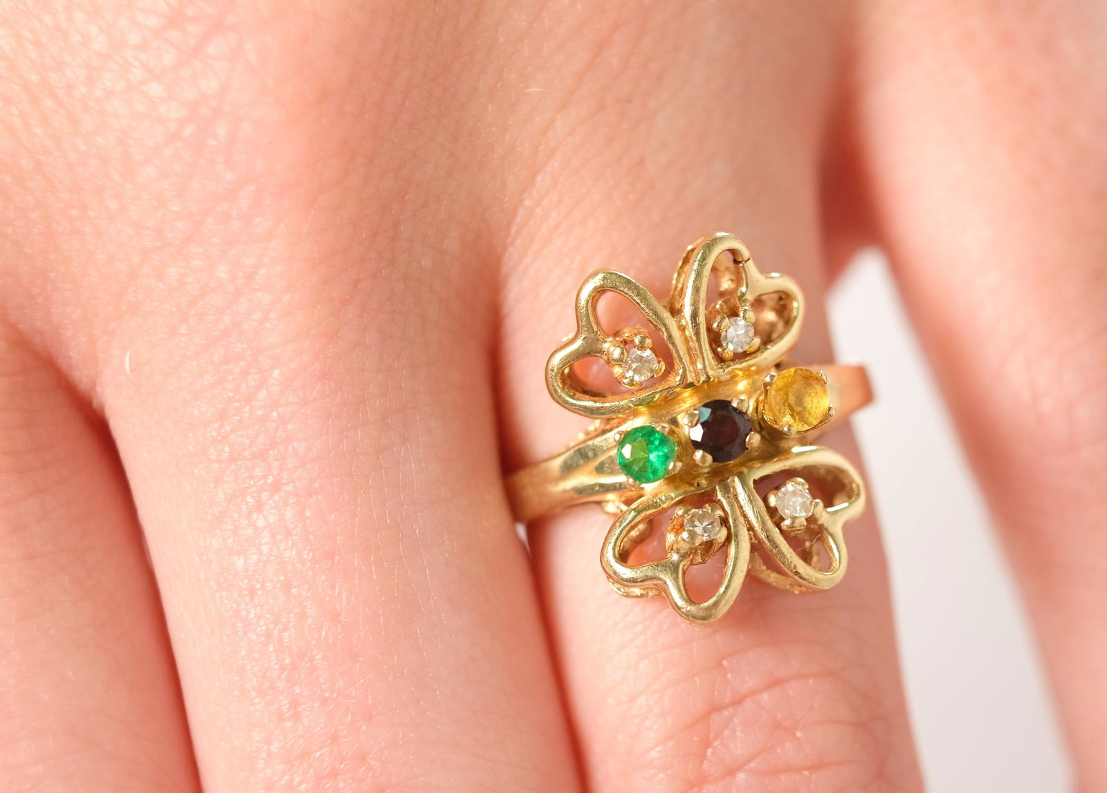 14k YG Butterfly Shaped Diamond & Gemstone Ring (1 of 4)