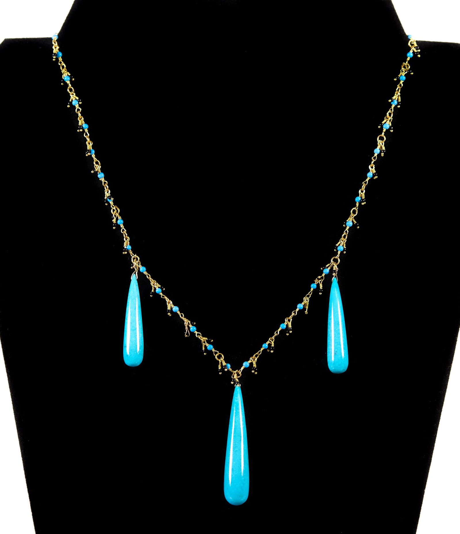 22K YG Custom Turquoise Droplets & Beads Necklace (1 of 5)