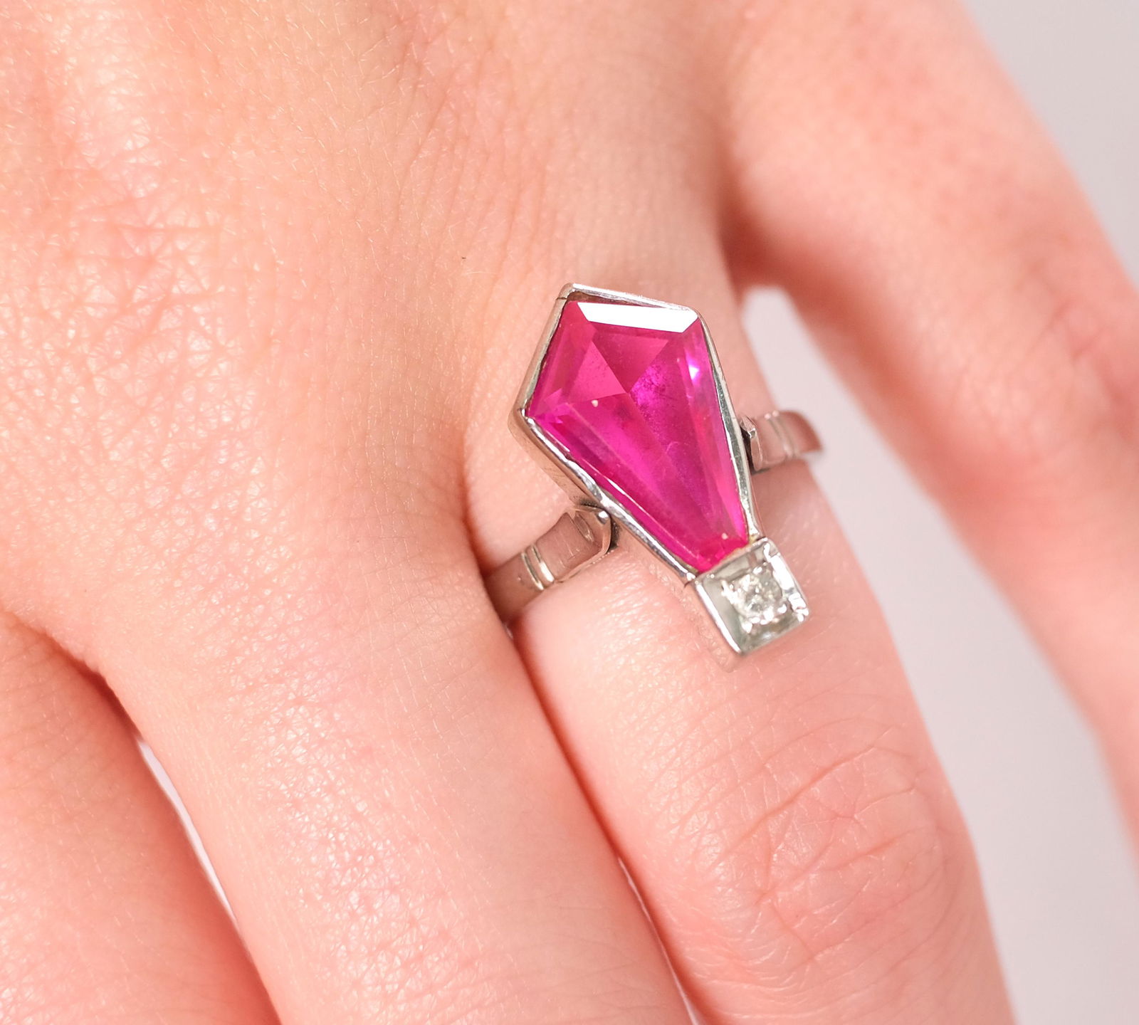 Estate Palladium Pink Sapphire & Diamond Ring (1 of 5)