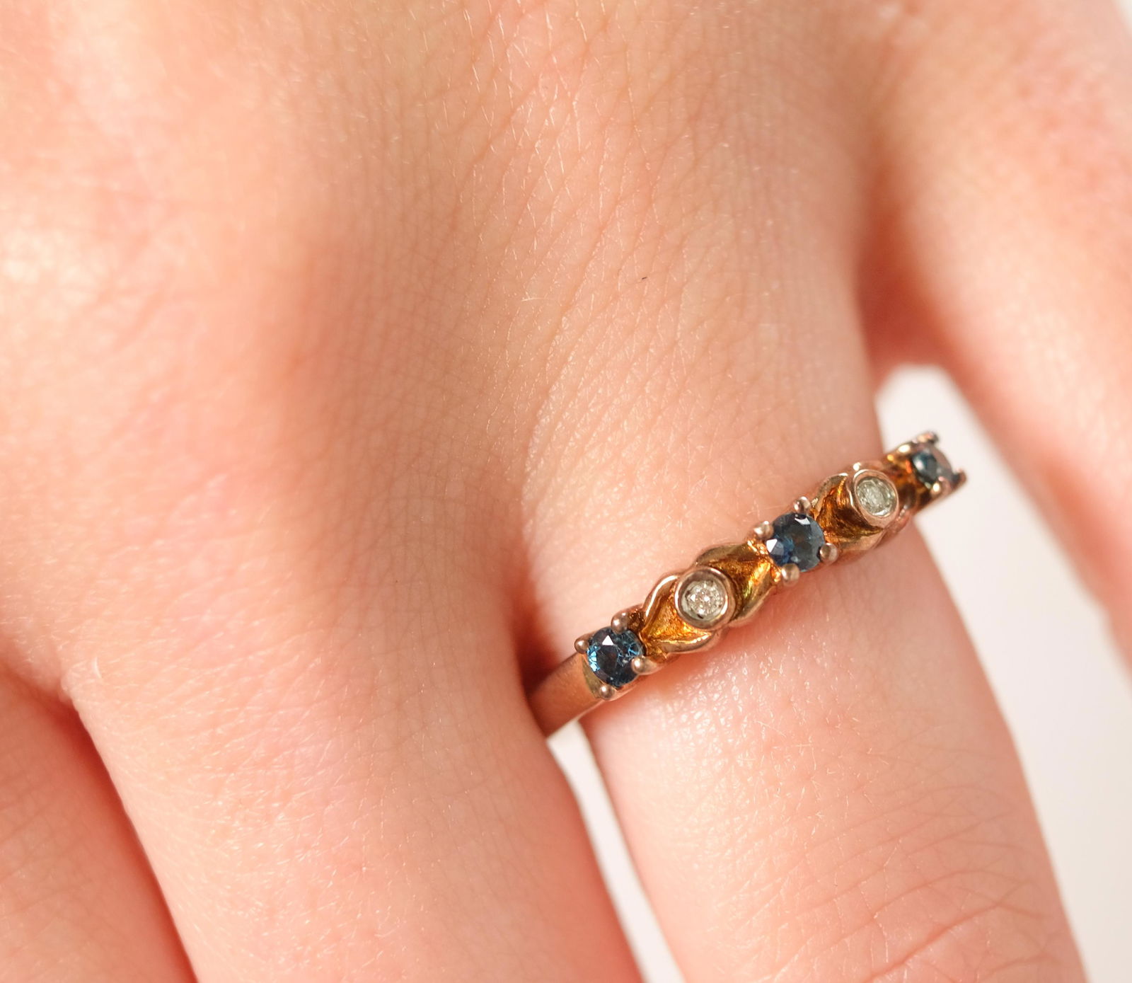 Rose Gold Sterling Ring w/Sapphires Diamonds (1 of 5)
