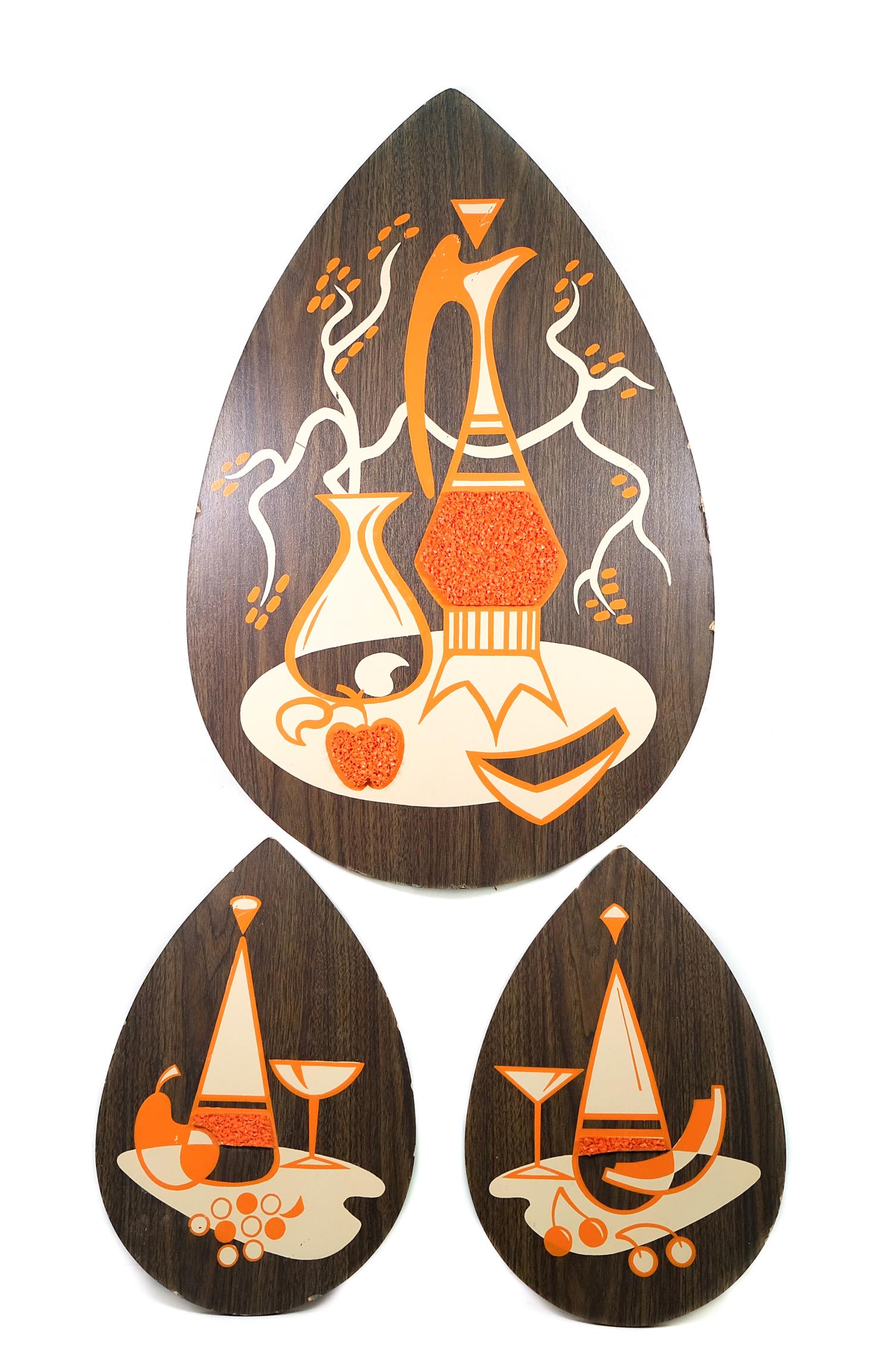 Set, 3 MCM Popcorn Still Life Wall Plaques 1960's (1 of 20)