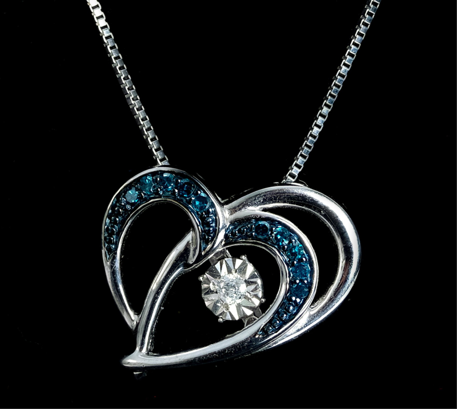 Sterling Silver Diamond Heart Pendant Necklace (1 of 4)