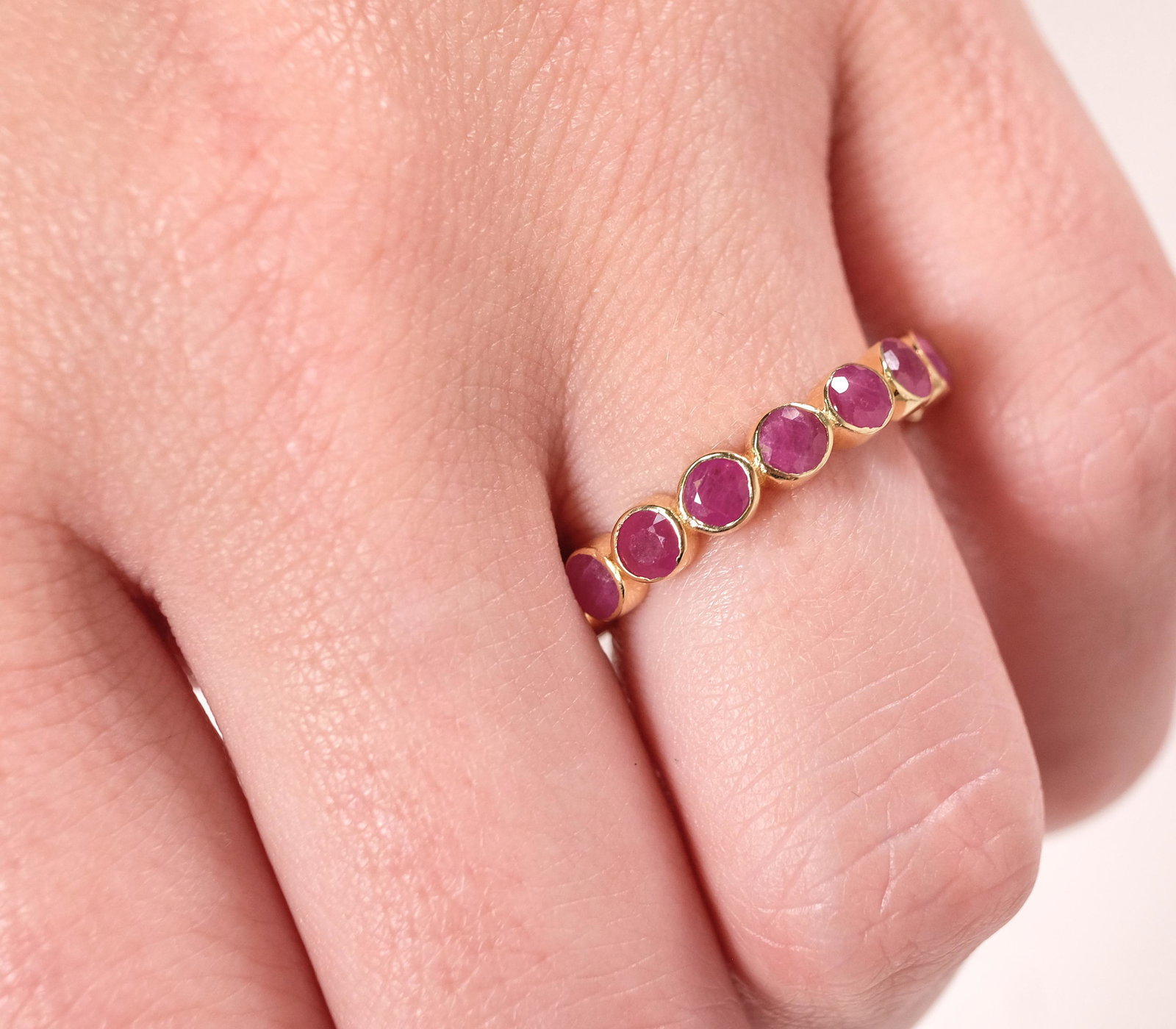 18K Yellow Gold Ruby Eternity Ring Band, Size 8 (1 of 6)